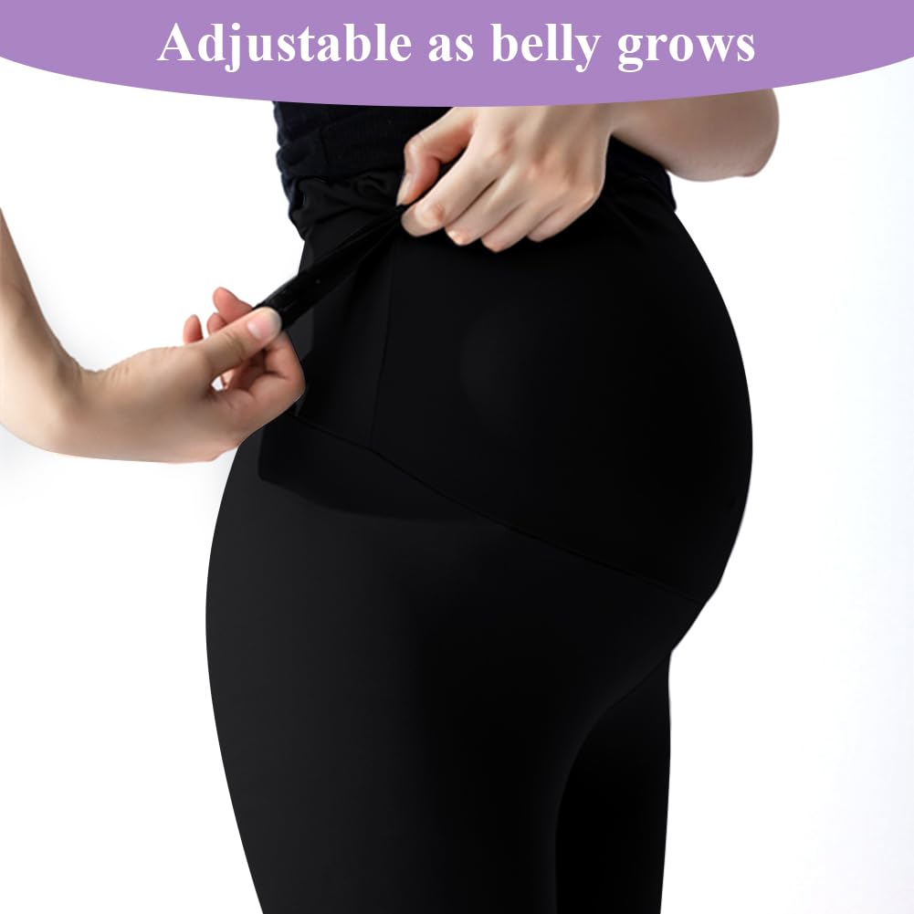 Aomig Women's Maternity Leggings - Over Bump Stretchy Pregnancy Pants with Adjustable High Waist & Soft Belly Support | Full Length & Cropped Yoga Pajama Pants for Pregnant Women | Perfect for Yoga, Lounging & Everyday Comfort During Pregnancy