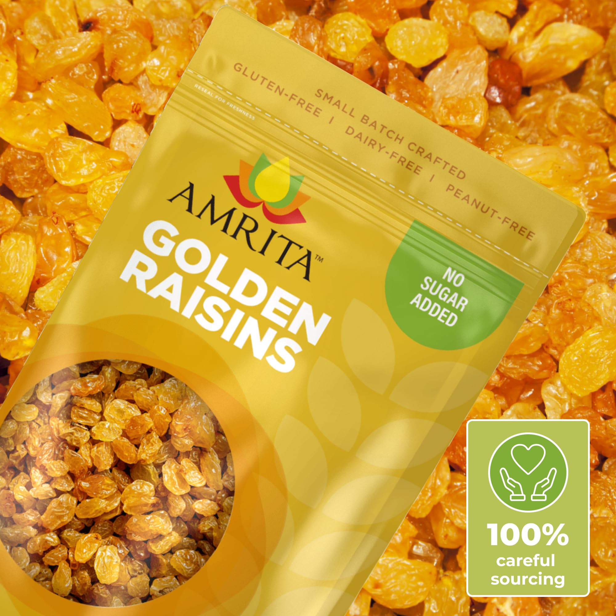 Amrita Golden Raisins 1 lb - No Added Sugar, Naturally Sweet, Gluten Free Dried Sultanas | Vegan & Healthy Snacks | Resealable Bag for Freshness | Perfect for Baking, Trail Mix & Healthy On-the-Go Snacking