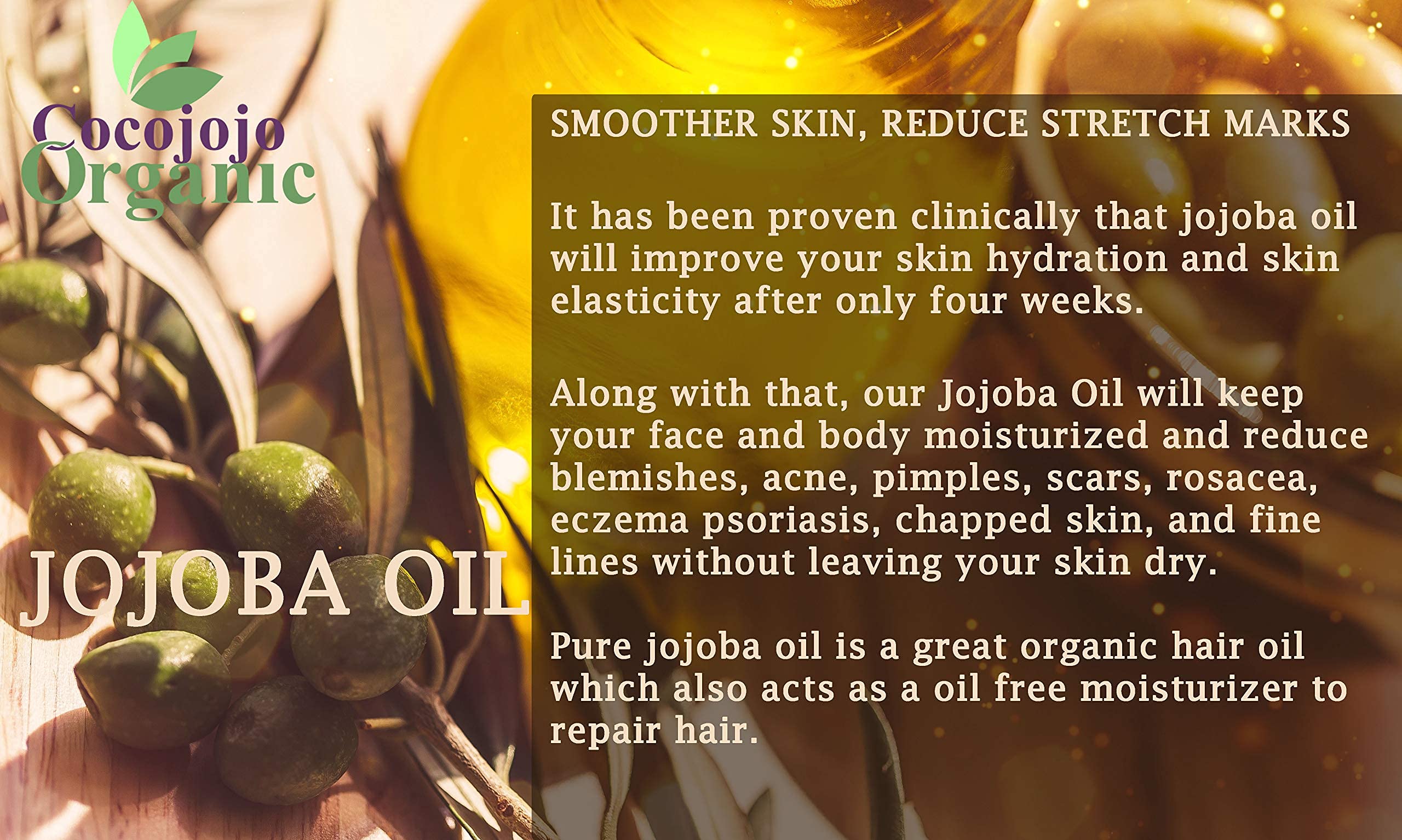 Organic Jojoba Oil by Dr Joe Lab - 100% Pure, Cold Pressed for Hair Growth, Skin & Face Care - Deep Moisturizing Anti-Aging Essential Oil - 128 Fl Oz - Perfect for DIY Beauty, Massage & Aromatherapy