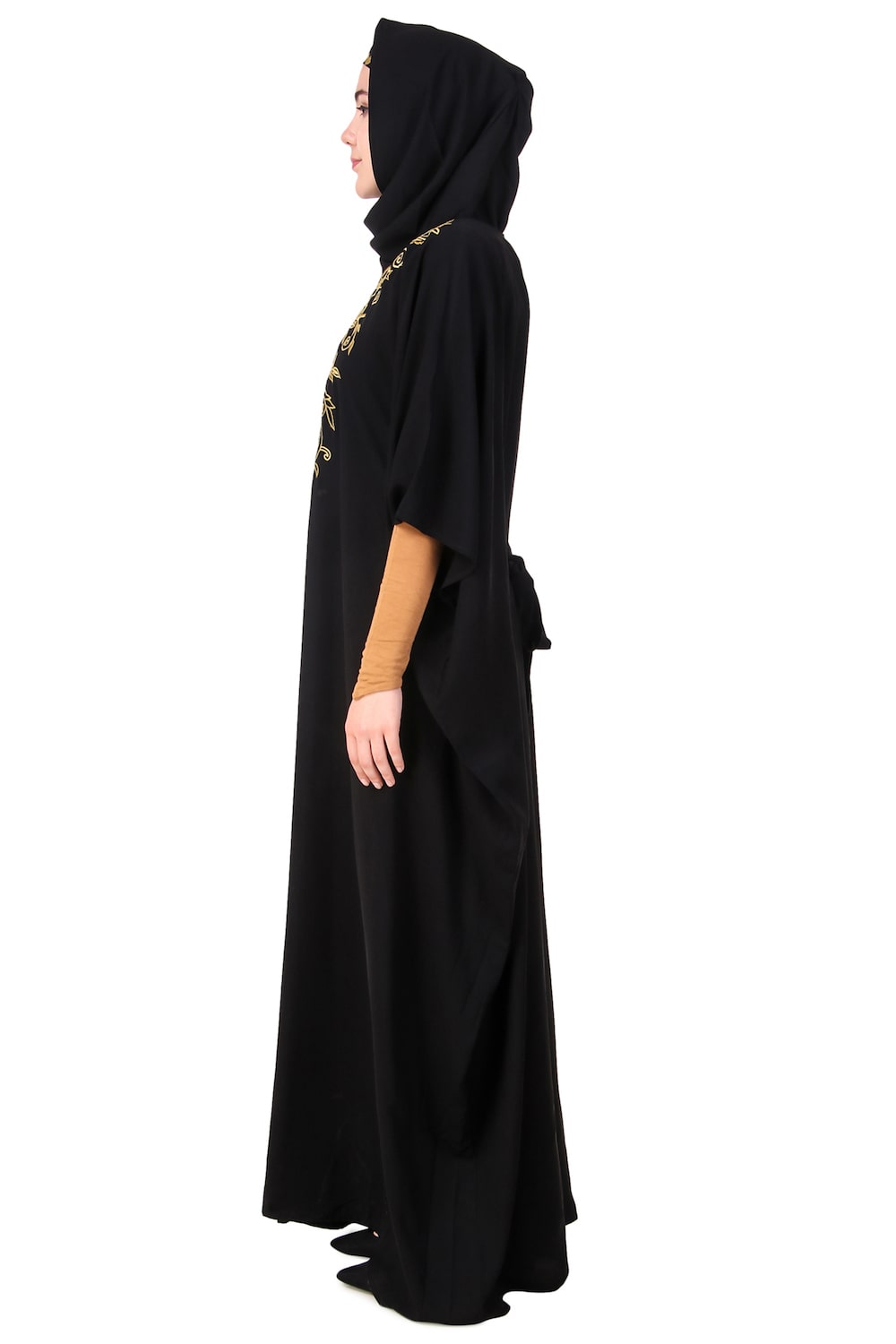 Embroidered Floral Gold Kaftan Dress for Women - Elegant Boho Maxi Dress for Beach, Party & Special Occasions