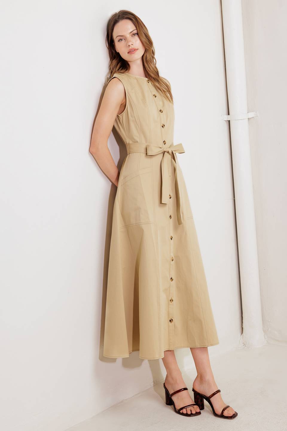 MAISIE MIDI DRESS in Beige - Elegant Casual Summer Dress for Women | Perfect for Beach Vacations, Brunch Dates & Office Wear