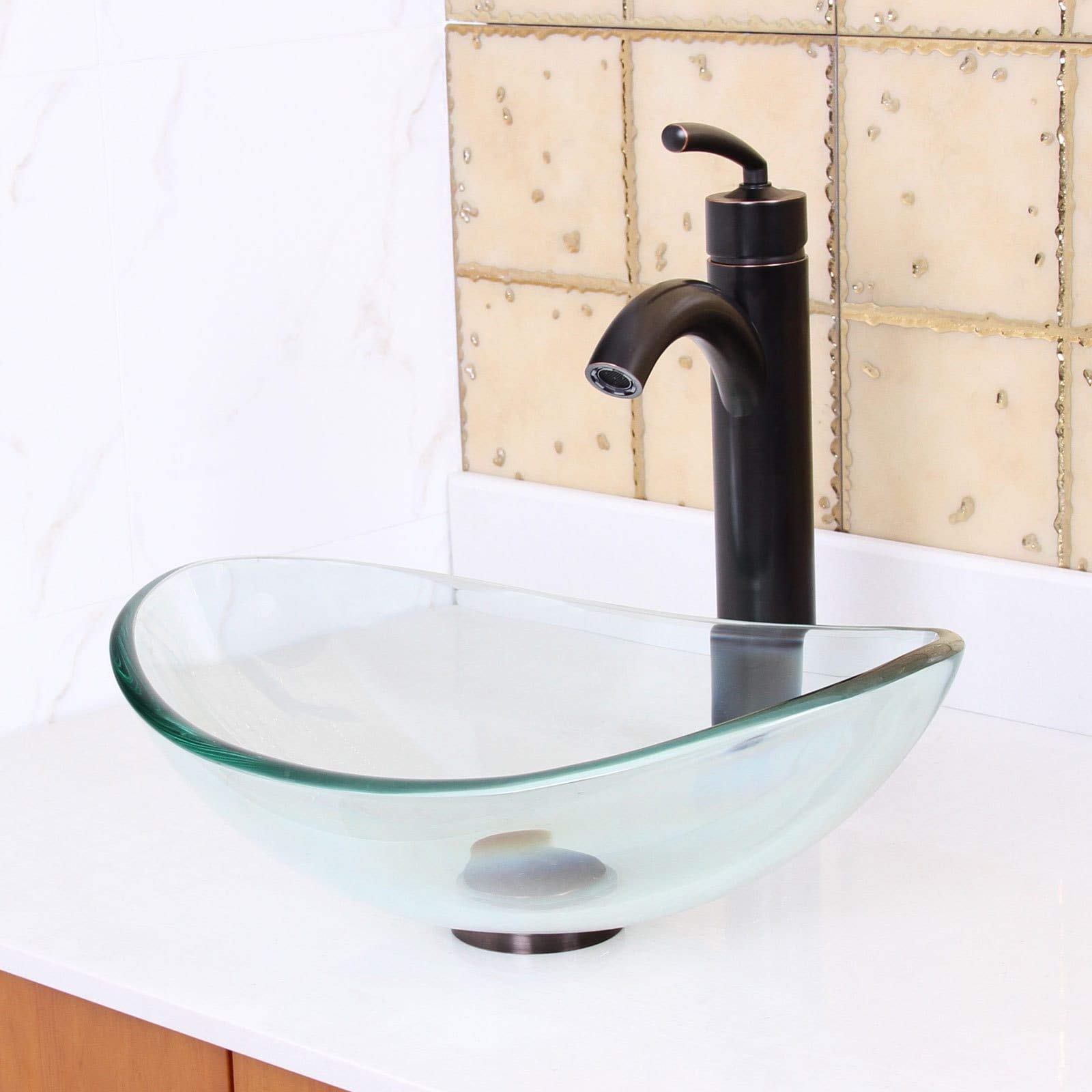 Clear Oval Tempered Glass Bathroom Vessel Sink - Modern Transparent Vanity Sink for Contemporary Bathroom & Powder Room Decor