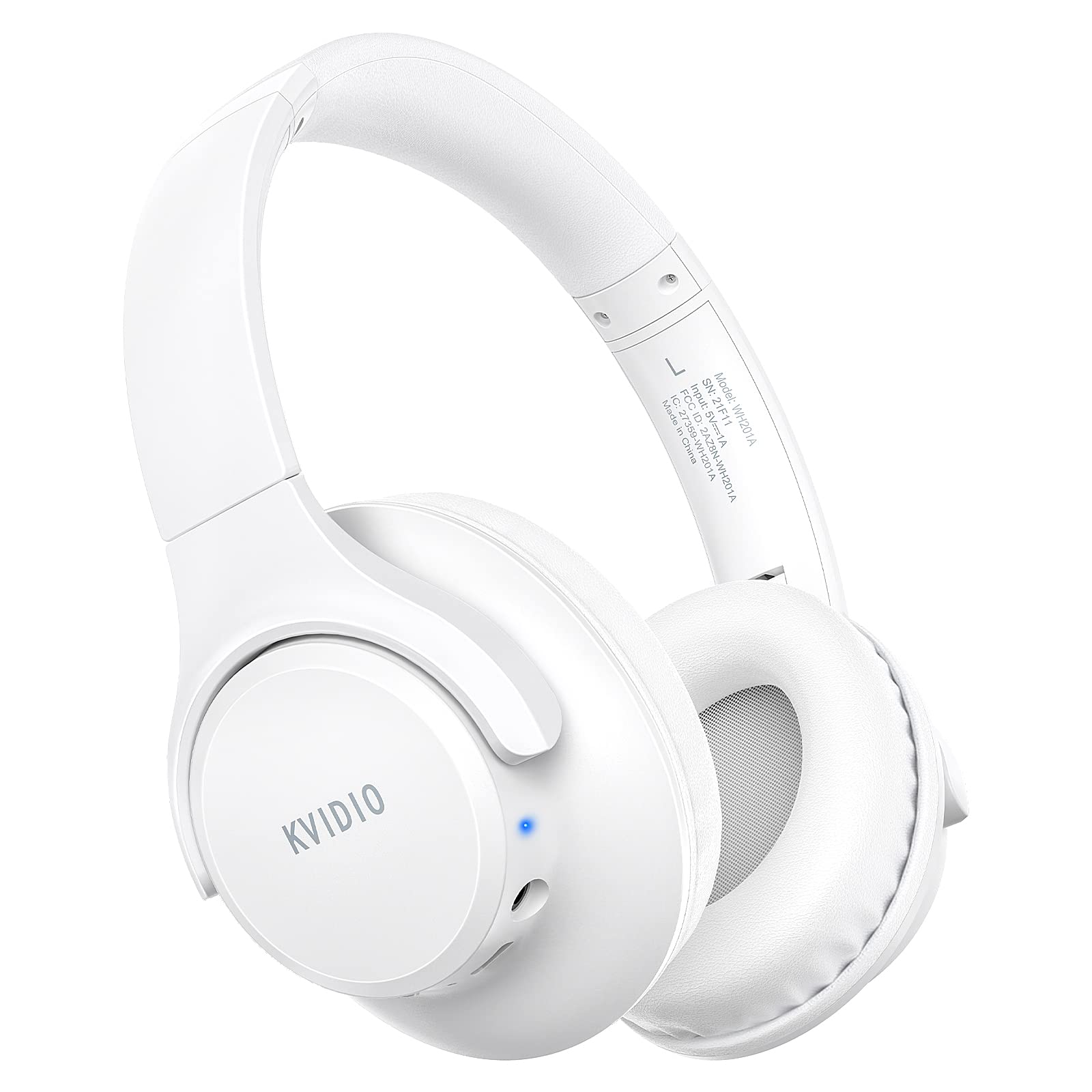 KVIDIO Wireless Bluetooth Over-Ear Headphones with Microphone - 65 Hours Playtime, Foldable Lightweight Design, Deep Bass & HiFi Stereo Sound - Perfect for Travel, Work, Gaming & Phone Calls (White)