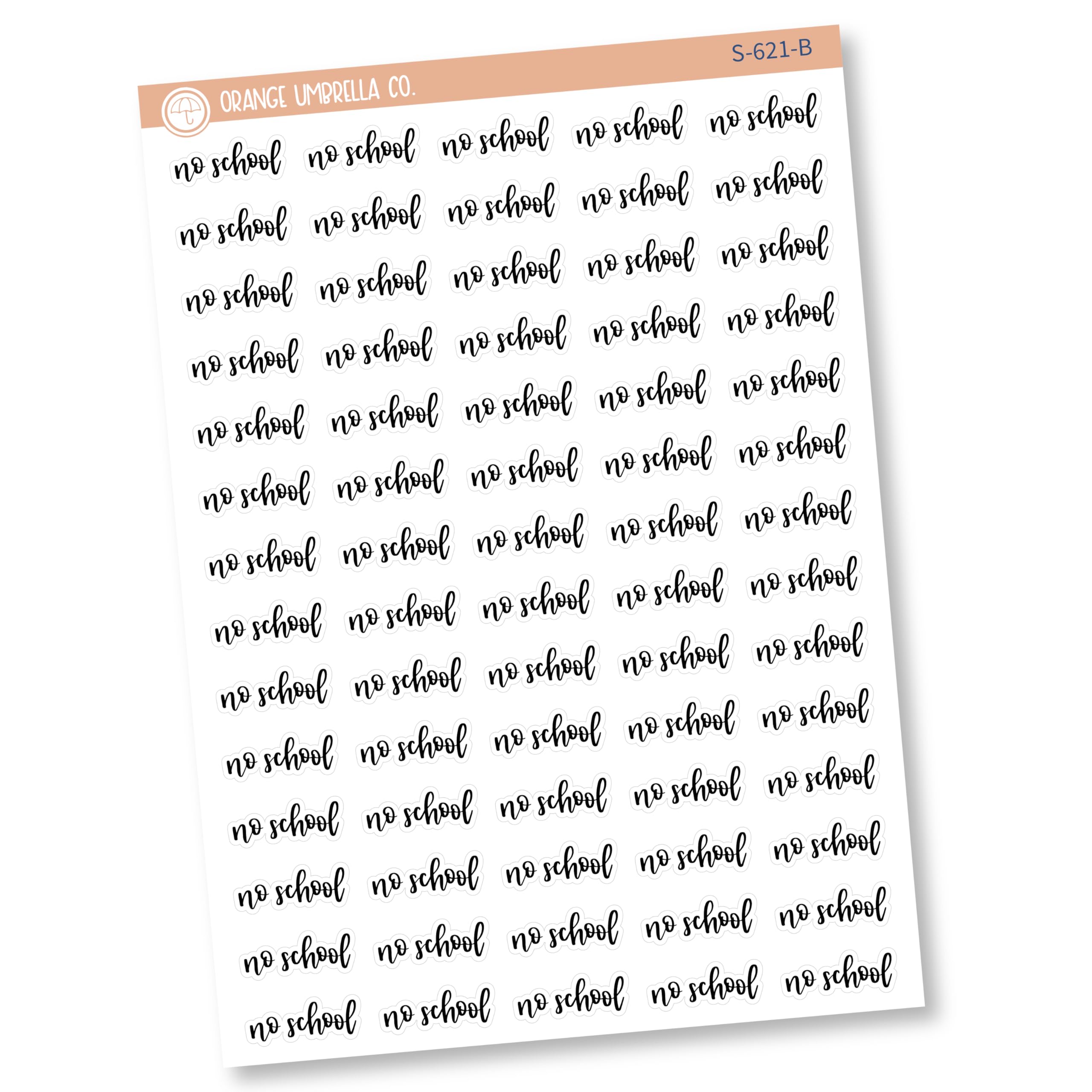 No School Planner Stickers - Script 'No School' Labels for Students & Teachers | Black Print Planning Stickers (S-621-B) | Perfect for School Calendars, Homework Planners & Study Organizers