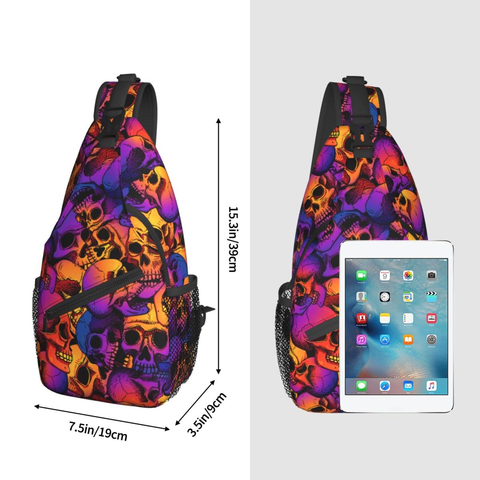 Stylish Purple Skull Crossbody Sling Bag for Women & Men - Lightweight Shoulder Backpack for Hiking, Travel, Cycling & Outdoor Activities | Perfect Daypack, Casual One-Strap Pack & Chest Bag Purse