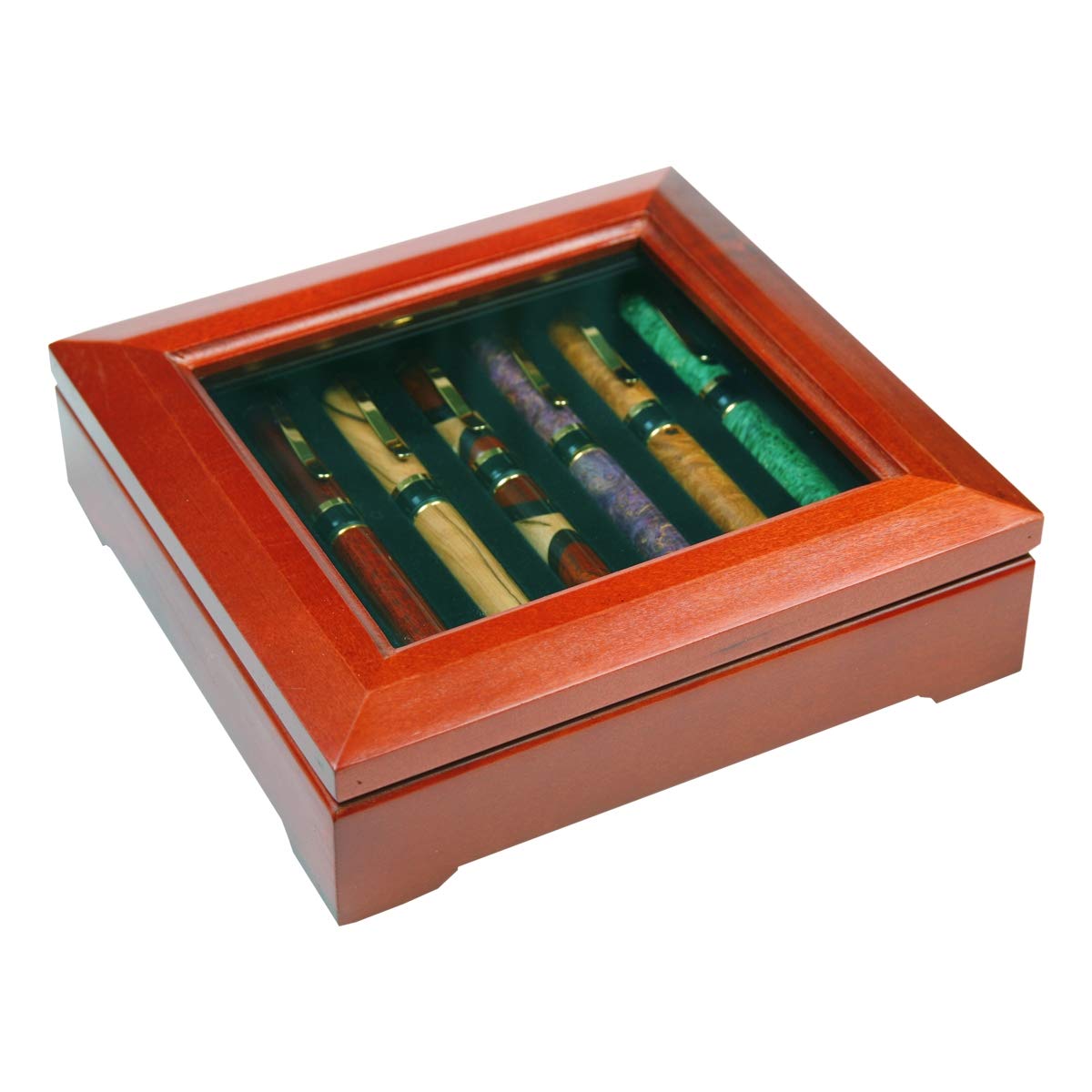 Premium Rosewood 7-Pen Display Case with Glass Top - Elegant Storage & Showcase for Fountain Pens, Ballpoints & Collectibles - Perfect for Home, Office & Gift Giving