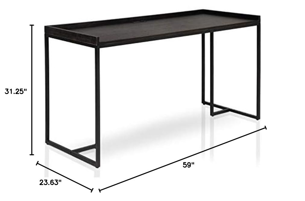 Timor Modern Wood Computer Desk with USB Port - Black Home Office Desk for Work, Study & Gaming | Space-Saving Design for Small Rooms & Apartments