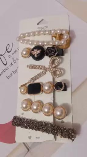 SUNBIRD Simple Barbie Hair Clips - 6 Pcs Checker Hair Barrettes with Wave Geometric Design, Korean Minimalist Bobby Pins for Women & Girls - Perfect for School, Work, Parties & Daily Styling (Black Beauty Alligator)