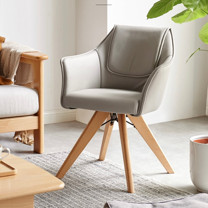 Premium Beech Solid Wood Swivel Soft Skin Armchair - Modern Ergonomic Office Chair for Home & Workspace - Perfect for Reading, Working, and Relaxing