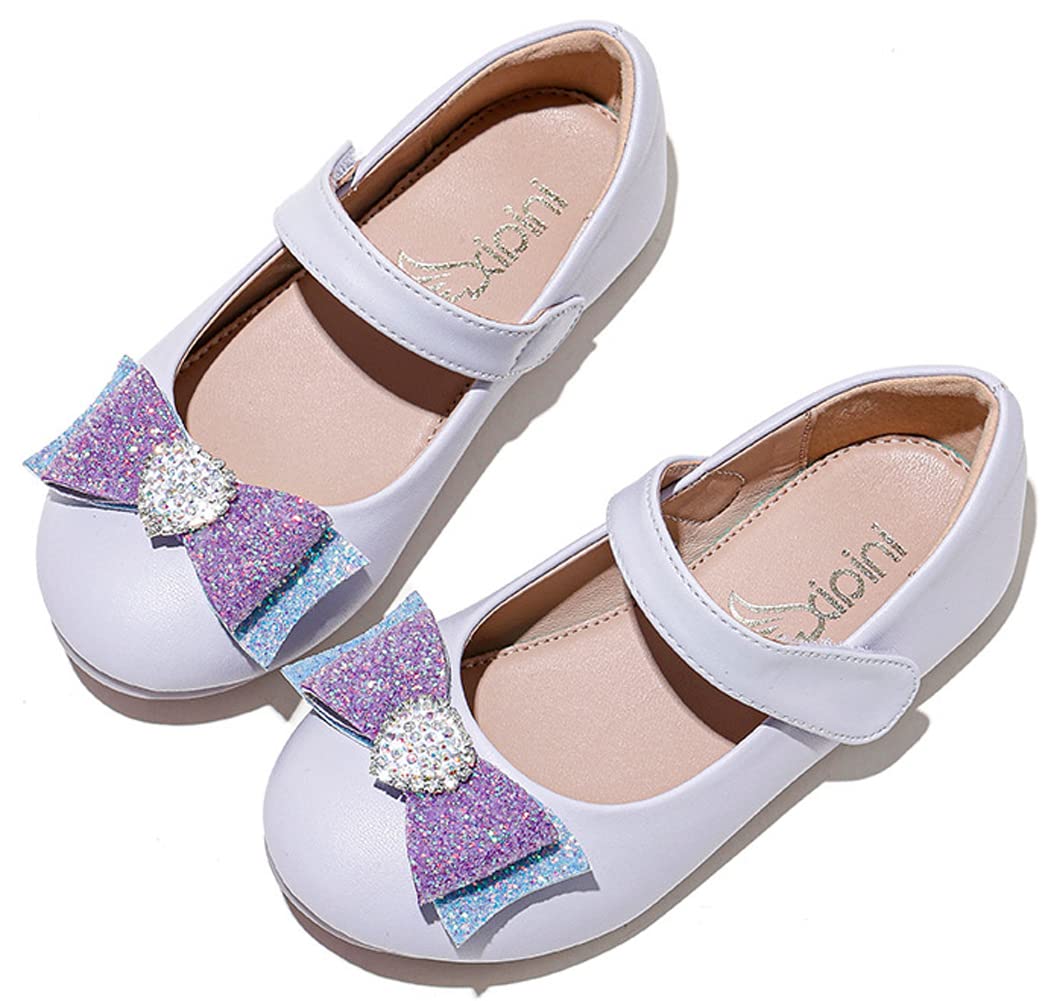**Girls Ballet Flats - Princess Elsa & Anna Inspired Shoes with Bow Knot, Heart & Diamond Sequins - Comfortable Kids' Dance Shoes for Parties, Dress-Up & Playtime**