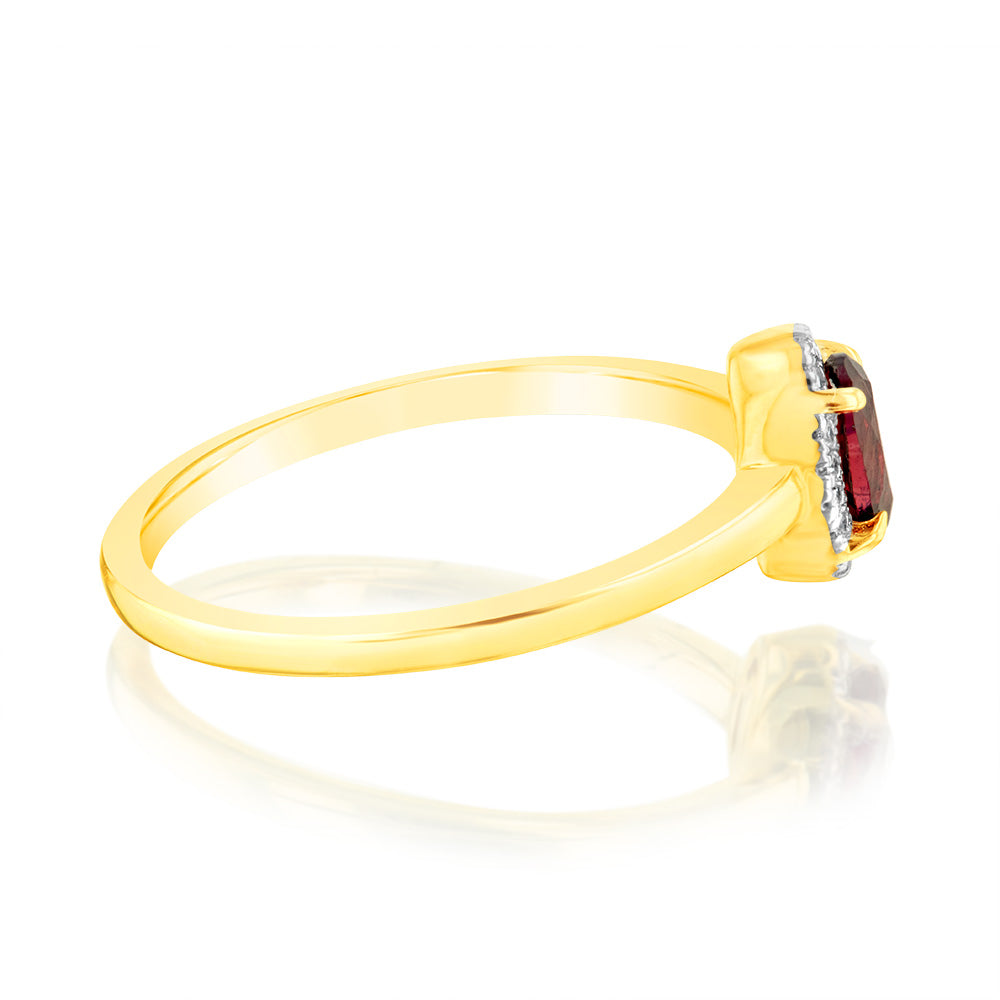 0.56 Carat Red Garnet and Diamond Ring in 9ct Yellow Gold - Elegant Jewelry for Women, Perfect for Engagement, Anniversary & Special Occasions