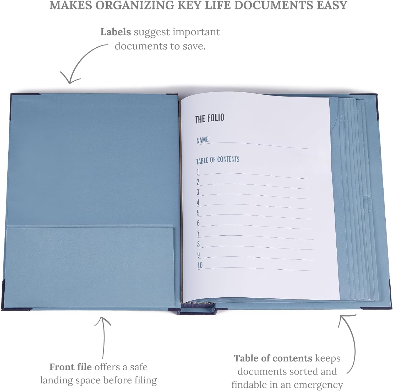 Premium Folio Folders with Pockets - Heavy Duty Document Organizer for Bills, Certificates & Important Papers | Family Estate Planning, Emergency Binder, Missing Person Documentation | Perfect for Home Office, Legal Documents & Personal Records (Blue)