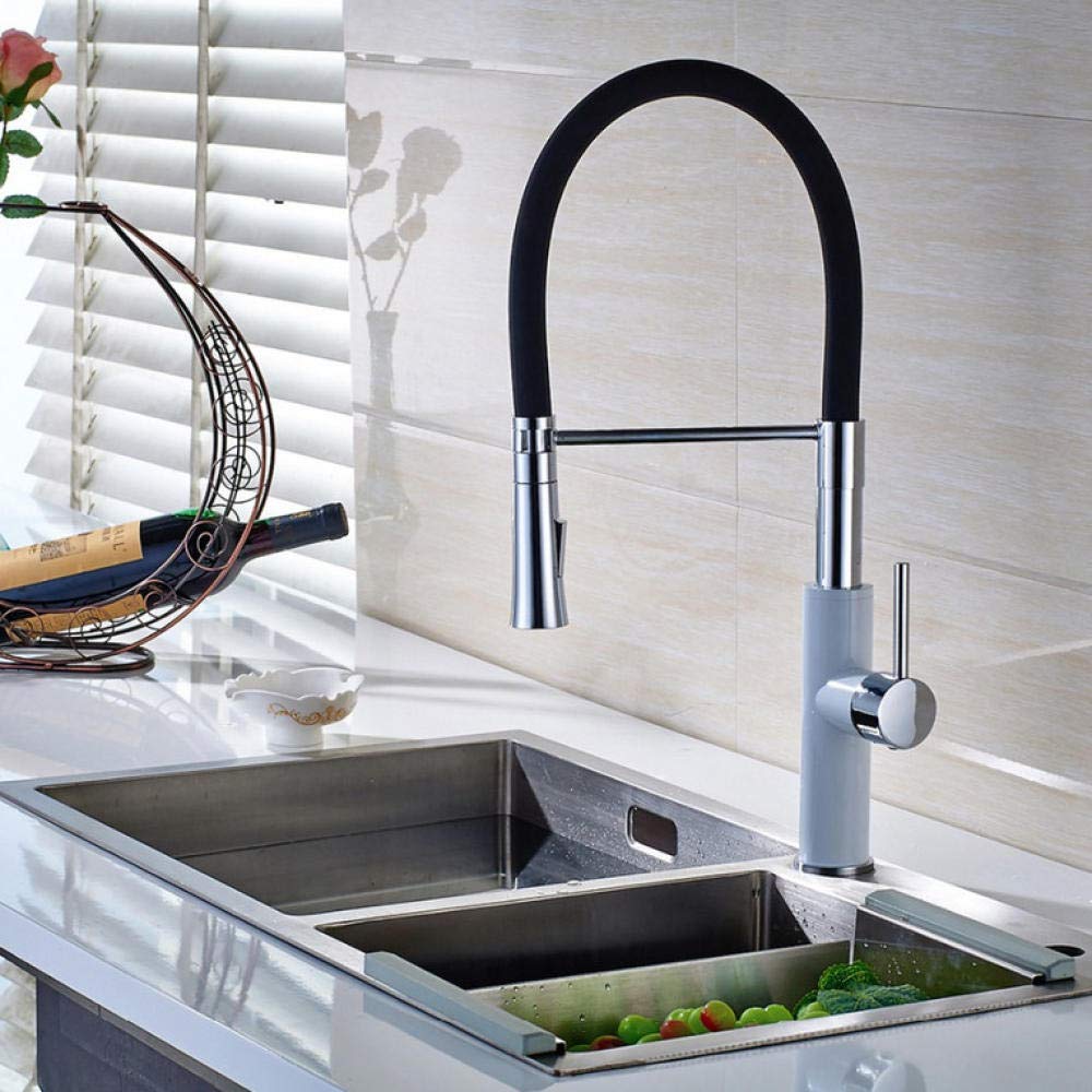 Stainless Steel Pull Out Kitchen Faucet with 360° Swivel Spout & 2-Function Sprayer - White & Chrome Finish - Perfect for Washing Dishes, Filling Pots & Cleaning Sinks