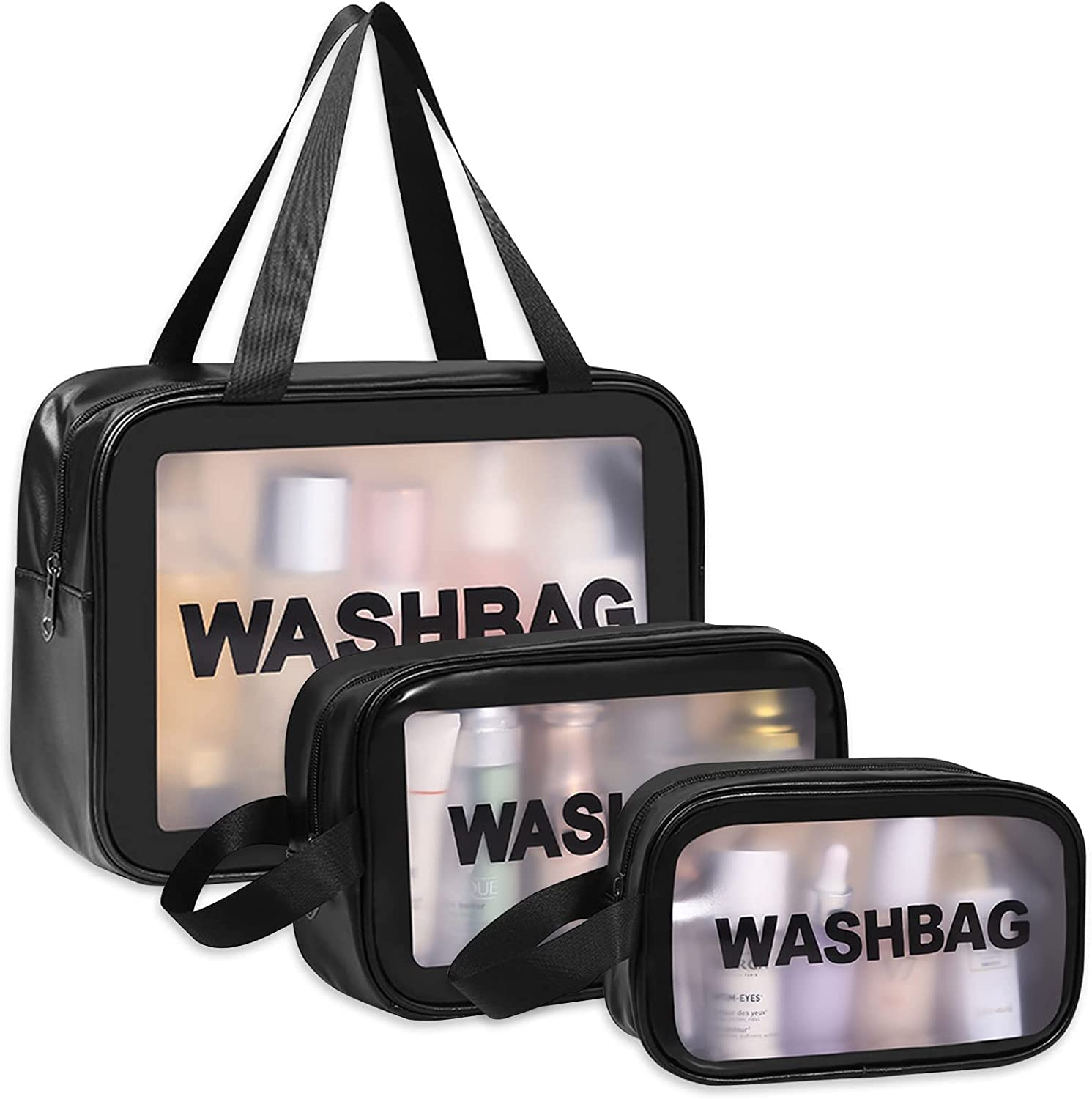 VYATIRANG Clear Makeup Pouch Set - 3 Pack Waterproof Cosmetic Organizer Bags for Women & Girls | Travel Toiletry Storage Kit | Perfect for Travel, Gym, and Daily Essentials (Black)
