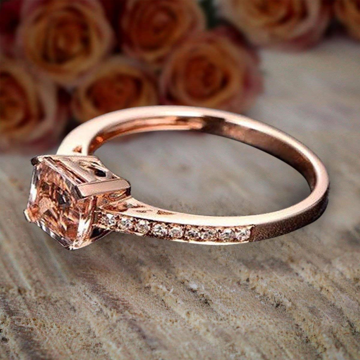 1.25 Carat Princess Cut Morganite & Diamond Engagement Ring - Antique Design, 18k Gold Plated - Perfect for Proposals, Weddings & Anniversary Gifts
