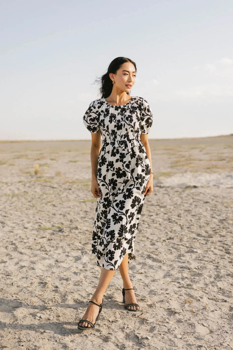 Marnie Smocked Midi Dress for Women - Floral Summer Dress with Puff Sleeves & Elastic Waist | Perfect for Beach Vacations, Garden Parties & Date Nights