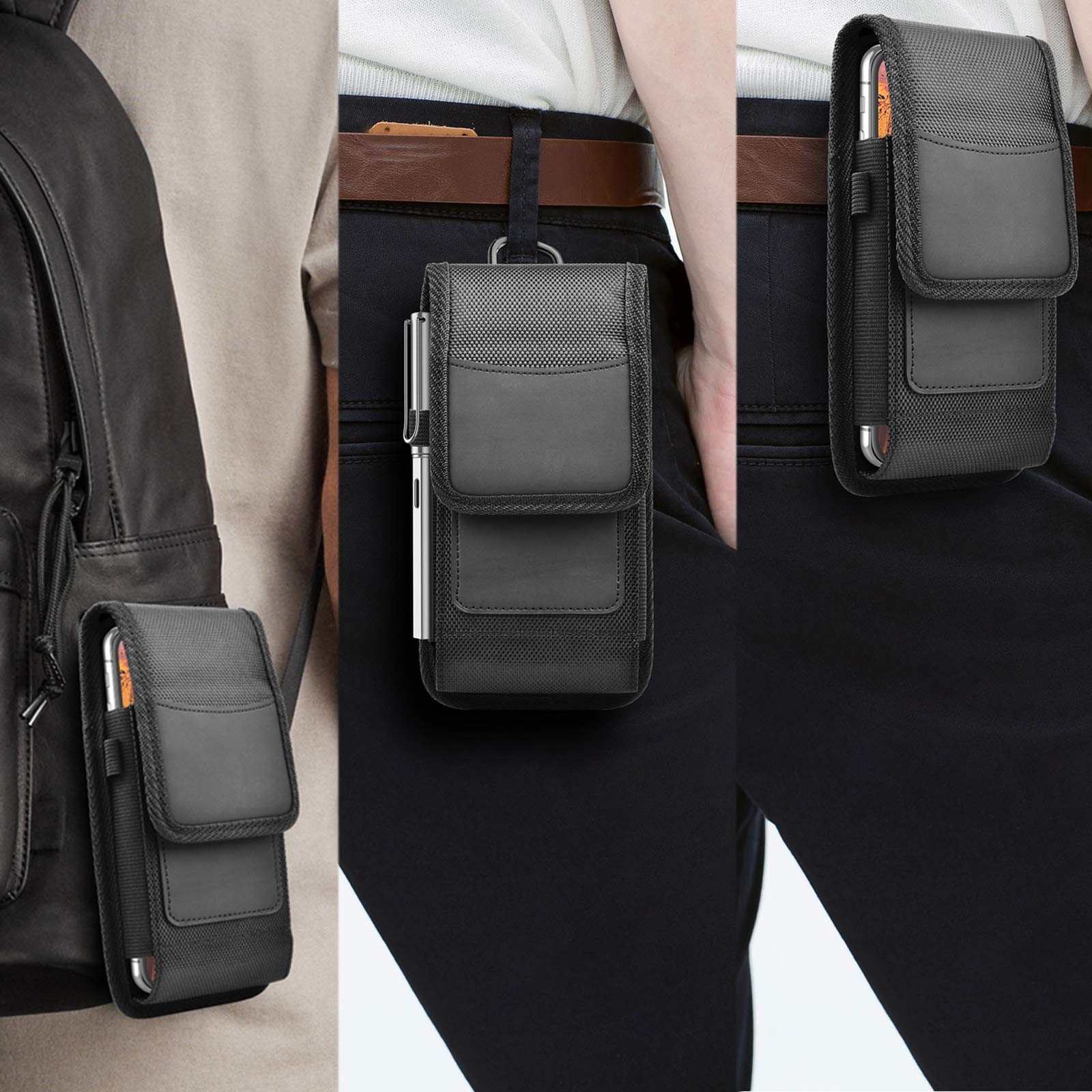 Nylon Belt Clip Holster for Samsung Galaxy S25 Ultra/S24/S23/S22/S21/S20/Note 20 & iPhone 16 Pro Max/XS/XR - Secure Phone Pouch with Card Holder (Perfect for Work, Hiking, and Travel)