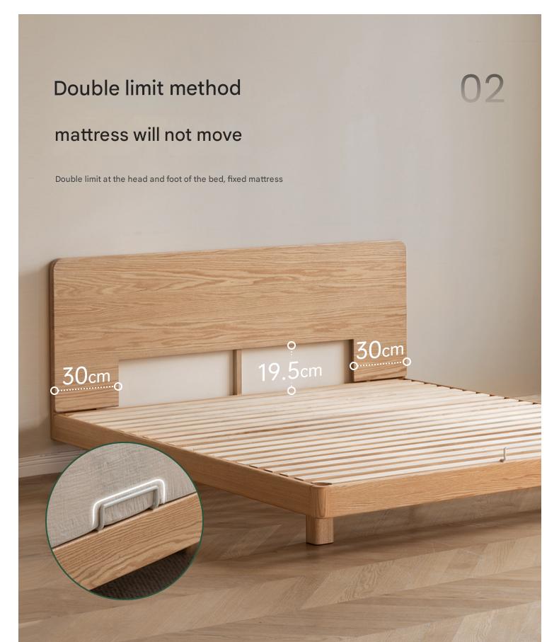 Solid Oak Wood Suspension Bed - King Size Platform Bed Frame with Large Headboard - Perfect for Master Bedroom & Modern Home Decor