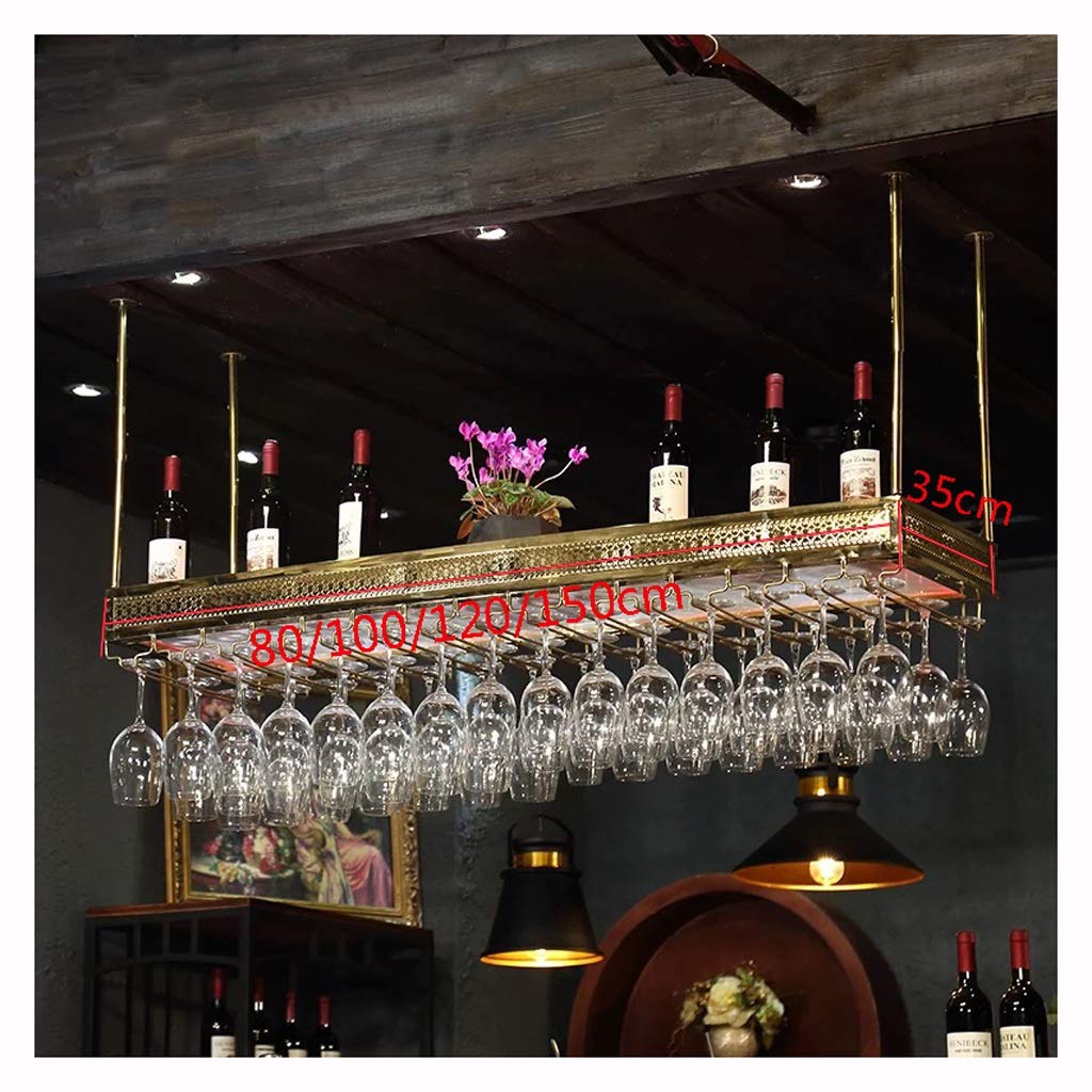 European Style Ceiling & Wall Mounted Wine Rack - Multi-Functional Retro Bar Shelf for Glass Display - Modern Home Decor in Stainless Steel (Gold, 150x35cm) - Perfect for Kitchen, Dining Room & Wine Cellar Organization
