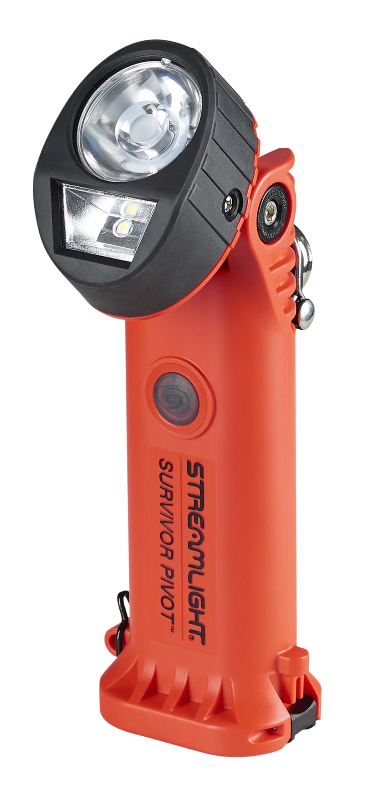Streamlight 91830 Survivor Pivot 325-Lumen Rechargeable Flashlight - Dual Beam, Right Angle, Magnetic Base & Clip - AC/DC Charging (120V/100V/12V) - Orange Safety Light for Emergency, Camping & Work Scenes