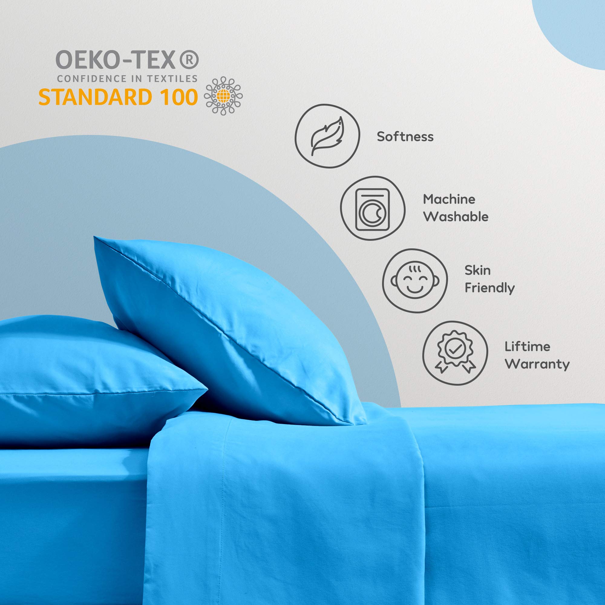 Super Soft & Cute SLEEP ZONE Kids Queen Bed Sheets Set 4-Piece - Breathable Cotton Bedding with Flat Sheet, Fitted Sheet & Pillowcase (Queen Size, Sky Blue) for Cozy Kids Bedroom & Sleepovers