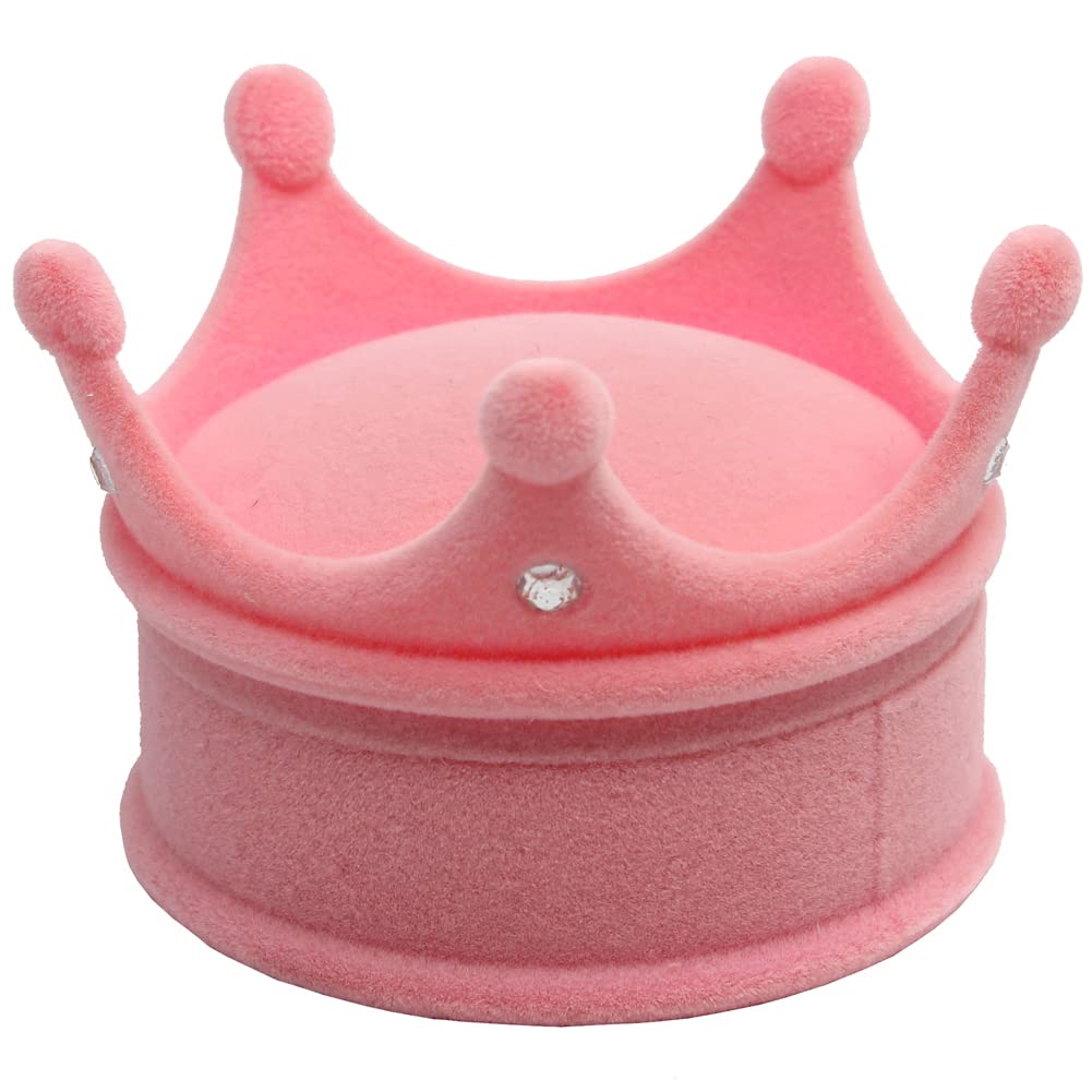Premium Velvet Jewelry Display Box - Crown Ring Box for Earrings, Necklace & Jewelry Storage - Elegant Pink Gift Packaging Box for Wedding, Engagement & Special Occasions