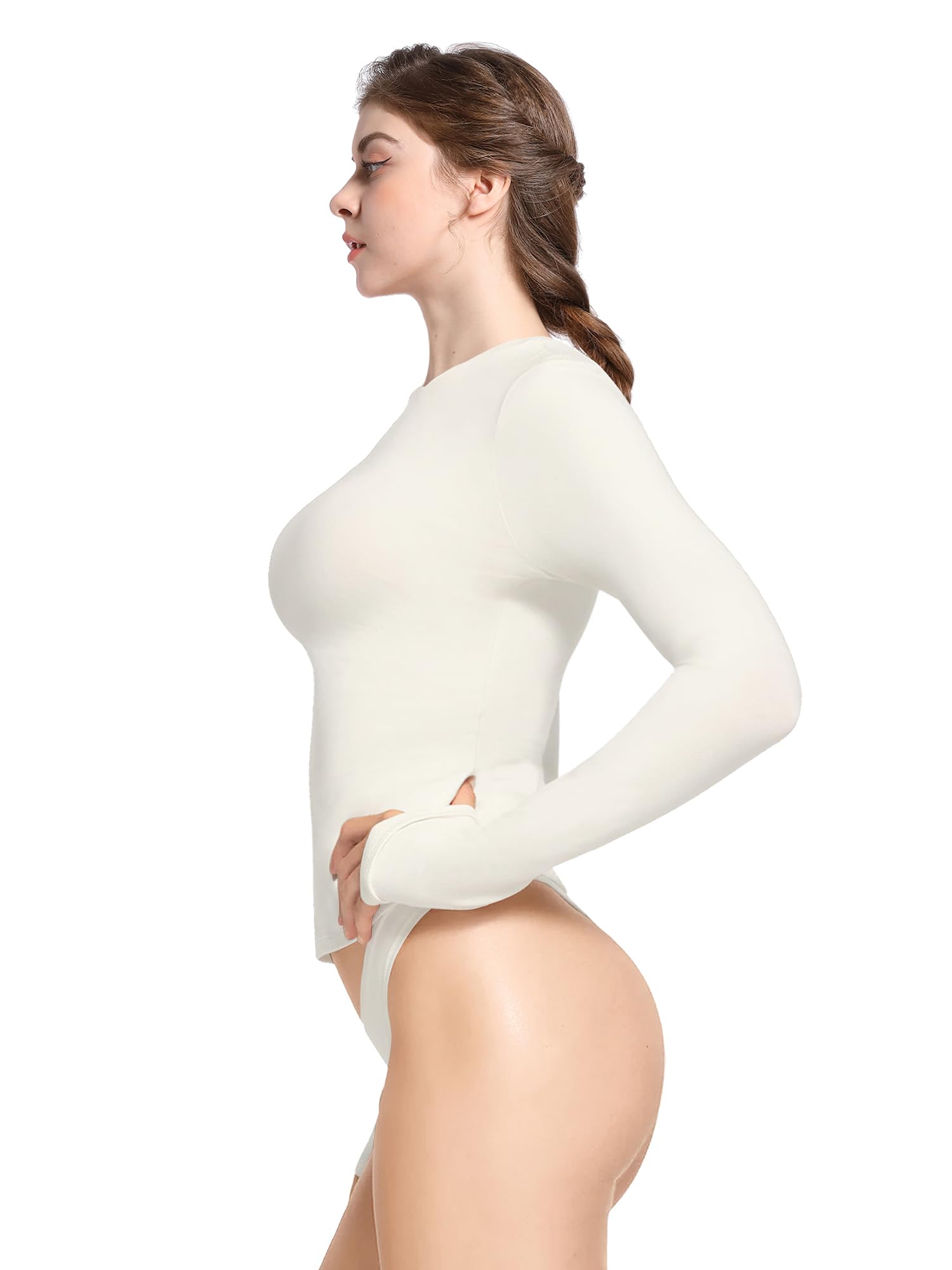 YIANNA Women's Long Sleeve Cotton Slim Fit Crop Top - Basic Crew Neck Fitted Tee for Casual Wear, Date Night & Going Out