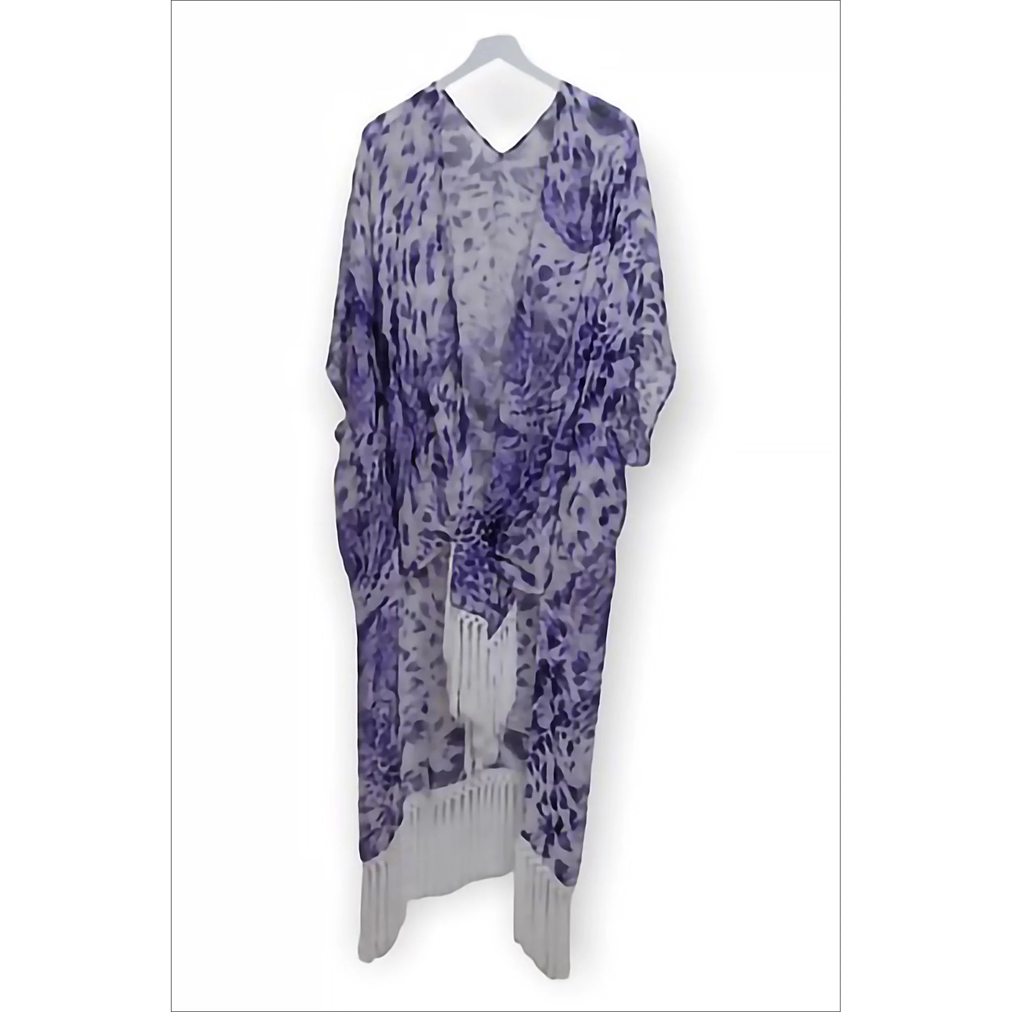 Blue Leopard Print Kaftan with Beach Fringe - Perfect for Summer Vacations, Pool Parties & Boho Fashion