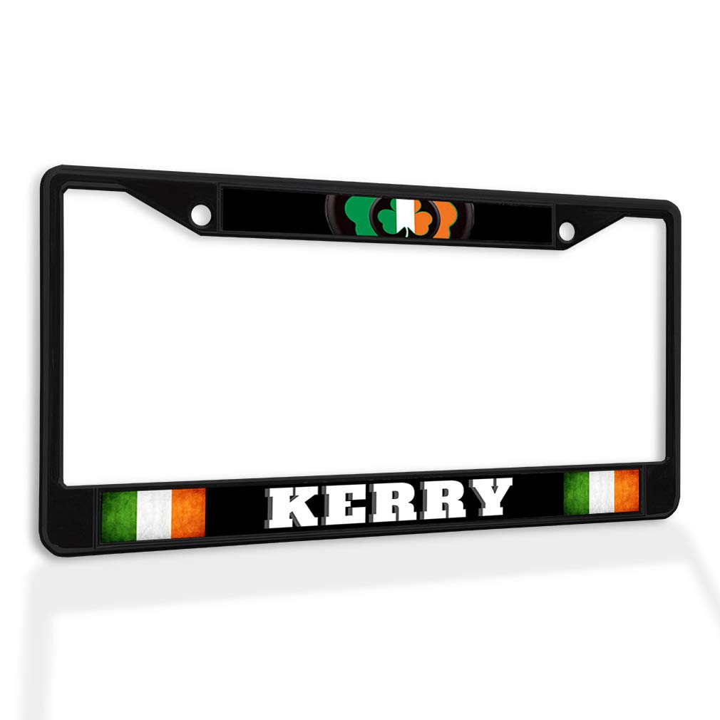 Kerry Irish Flag & Shamrock Leaf Metal License Plate Frame - Weatherproof Black 2-Hole Solid Insert Car Accessory | Perfect for St. Patrick's Day, Irish Pride & Car Decor