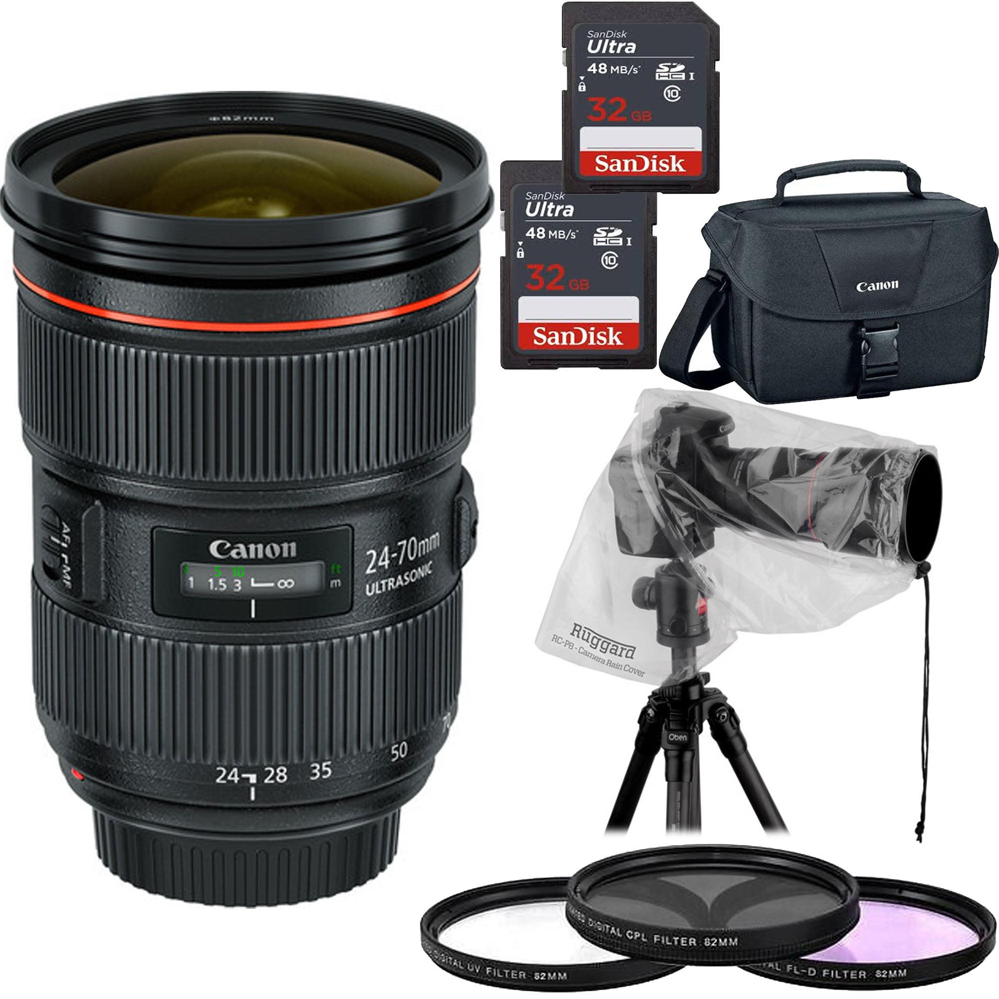 Canon EF 24-70mm f/2.8L II USM Standard Zoom Lens with 2x 32GB Memory Cards, Filter Kit, Protective Case & Rain Cover - Perfect for Professional Photography, Travel & Wedding Shoots