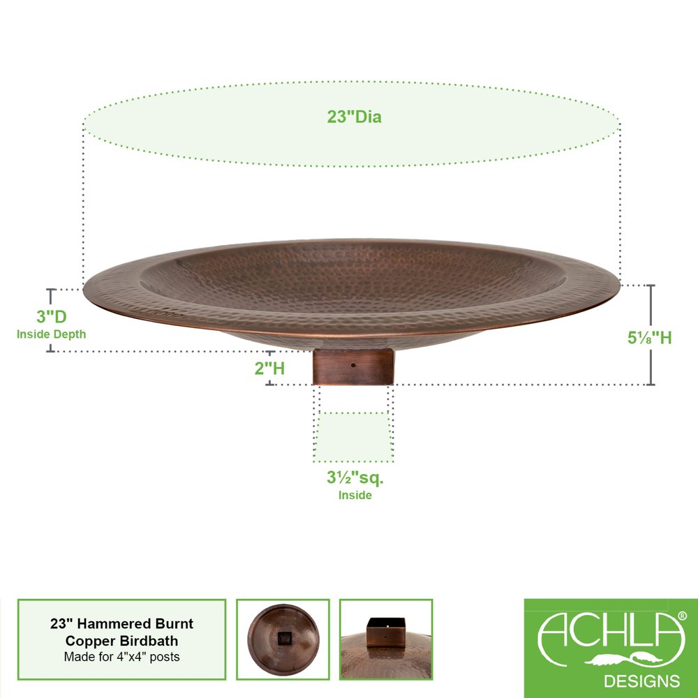 Achla Designs Hammered Copper Birdbath for 4x4 Post - Outdoor Garden Decor for Birds & Wildlife - Perfect for Backyard, Patio, and Garden Decorations