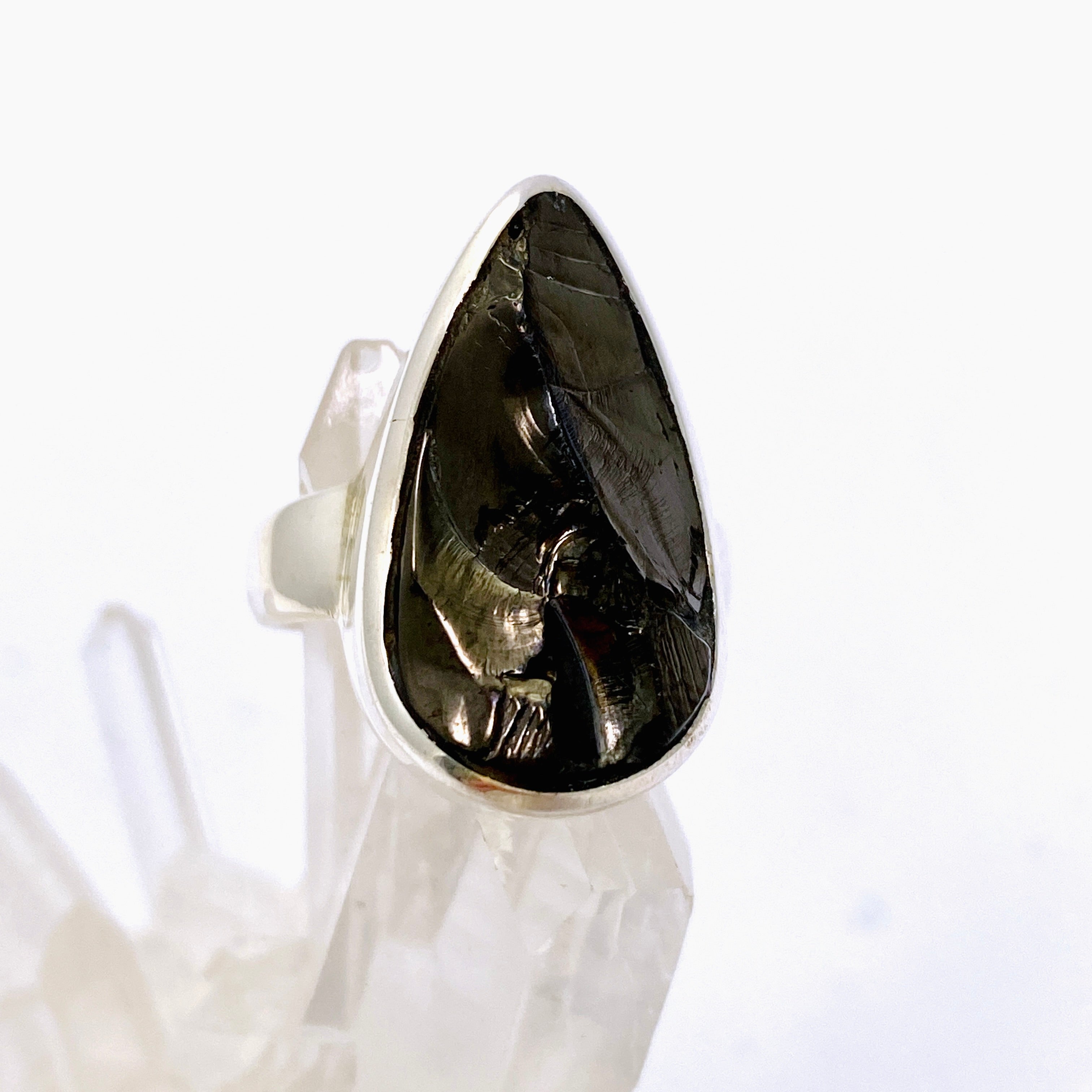 Shungite Teardrop Raw Ring Size 7 - Natural Black Stone Jewelry for Women - Perfect for Energy Protection, Meditation & Everyday Wear