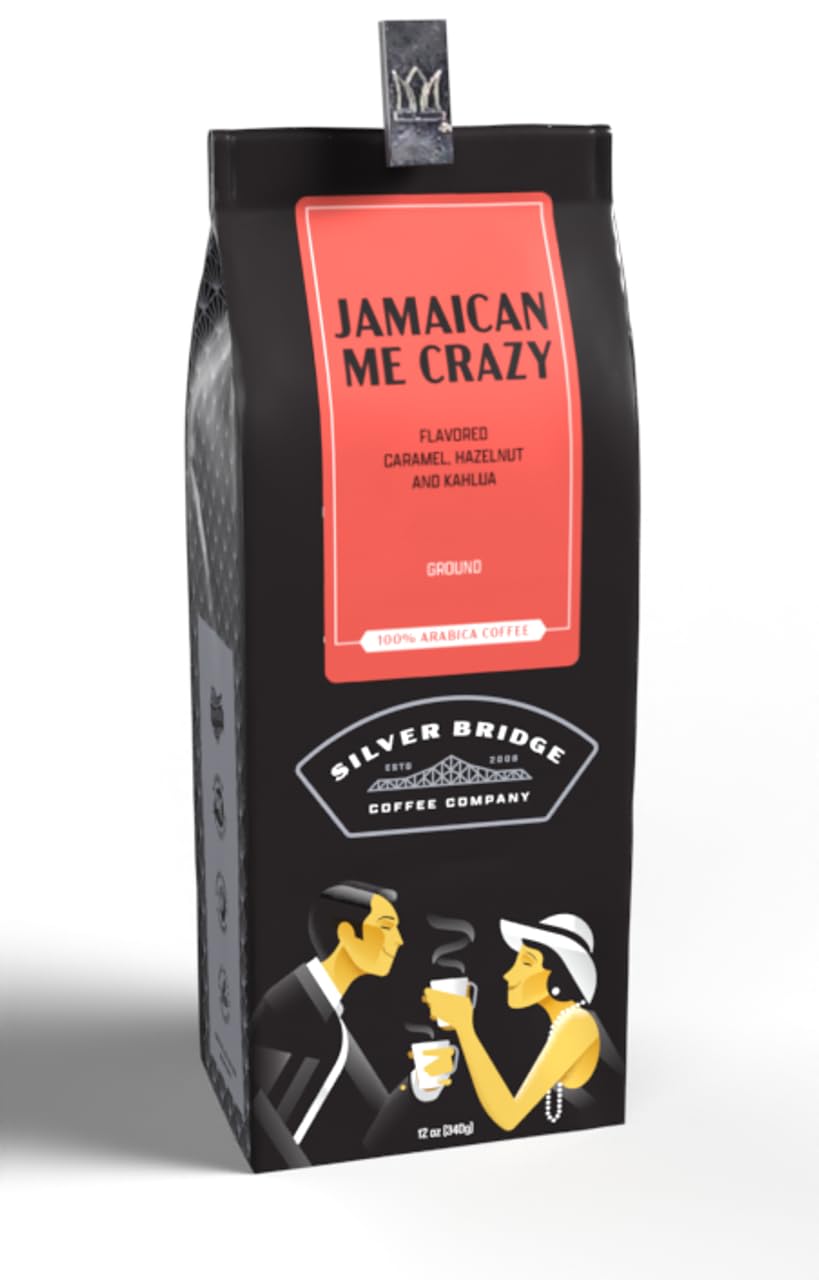 Silver Bridge Coffee Company Jamaican Me Crazy - 12oz Ground Coffee with Caramel, Hazelnut & Kahlua Flavors | Specialty Gourmet Coffee for Home Brewing, Office & Gifts