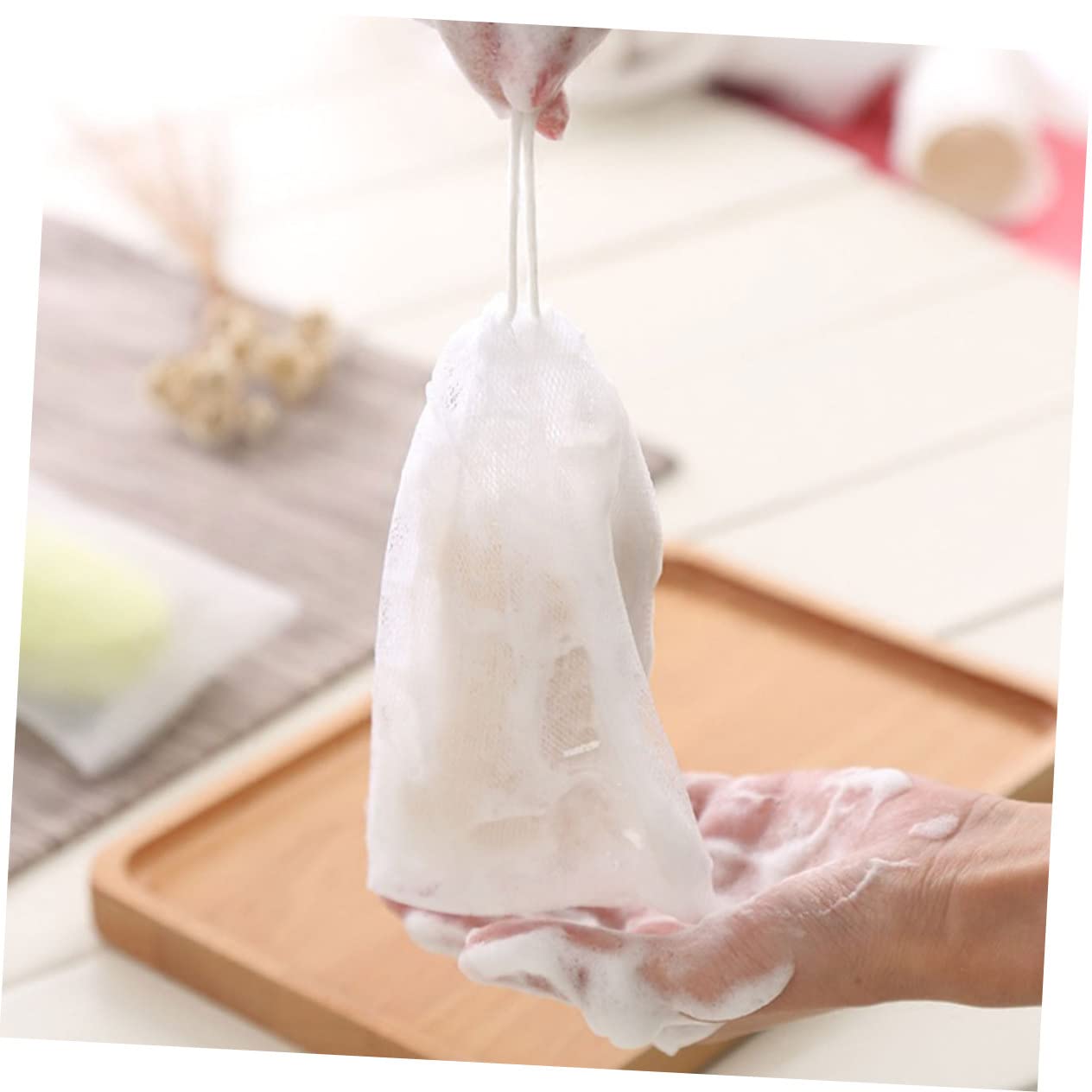 50pcs Natural Soap Saver Bags - Reusable Mesh Soap Pouch for Handmade Soap, Body Wash & Bar Soap | Eco-Friendly Foaming Net for Shower, Bath & Travel | White Soap Storage Bags with Wall Mount Option
