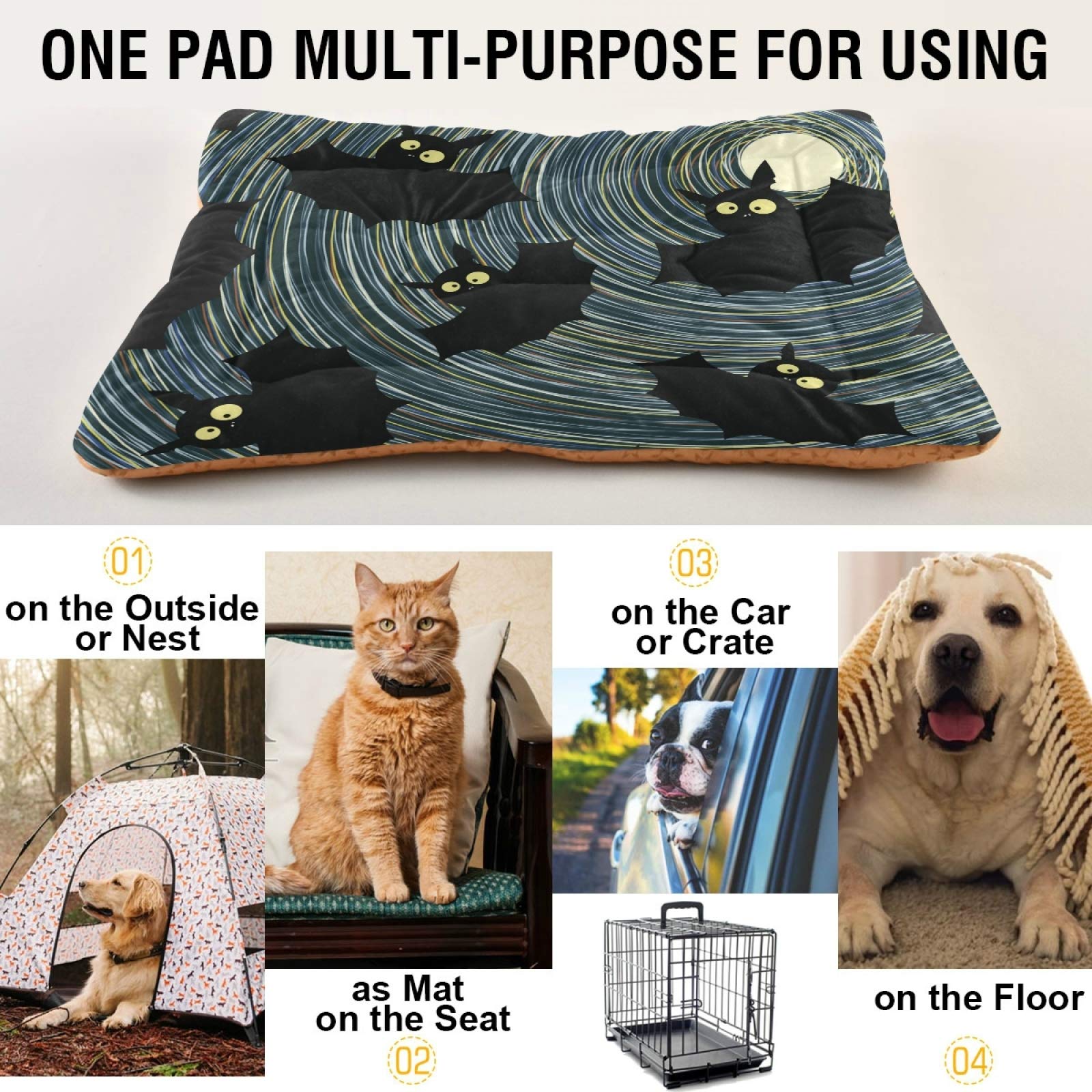 **Halloween Bat Black Dog Bed - Ultra Soft Rectangle Pet Bed for Small, Medium & Large Dogs & Cats - Calming Comfortable Bed 36x24 Inches - Perfect for Halloween Decor & Cozy Pet Nap Time**