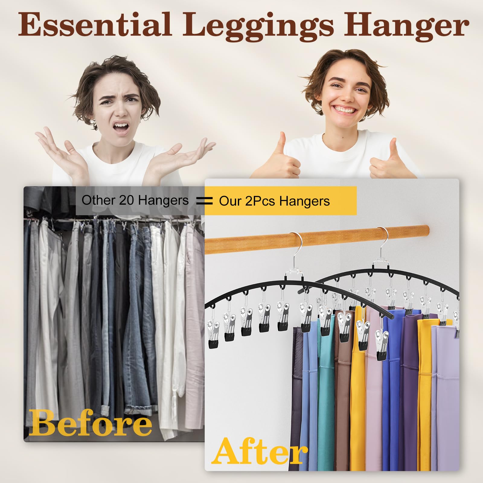 2 Pack 360° Swivel Metal Legging Organizer with 20 Clips - Space Saving Closet Storage for Gym Clothes, Holds 20 Leggings - Perfect for Wardrobe Organization & Small Room Storage (Black)
