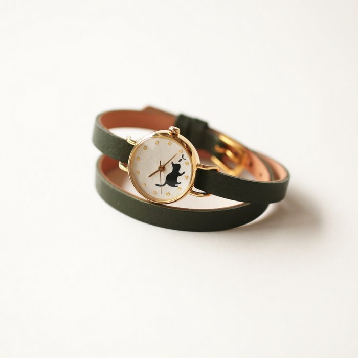 Japanese Handmade Women's Wristwatch - Cat & Seed Leaf Design | Elegant Fashion Accessory for Daily Wear, Office & Special Occasions