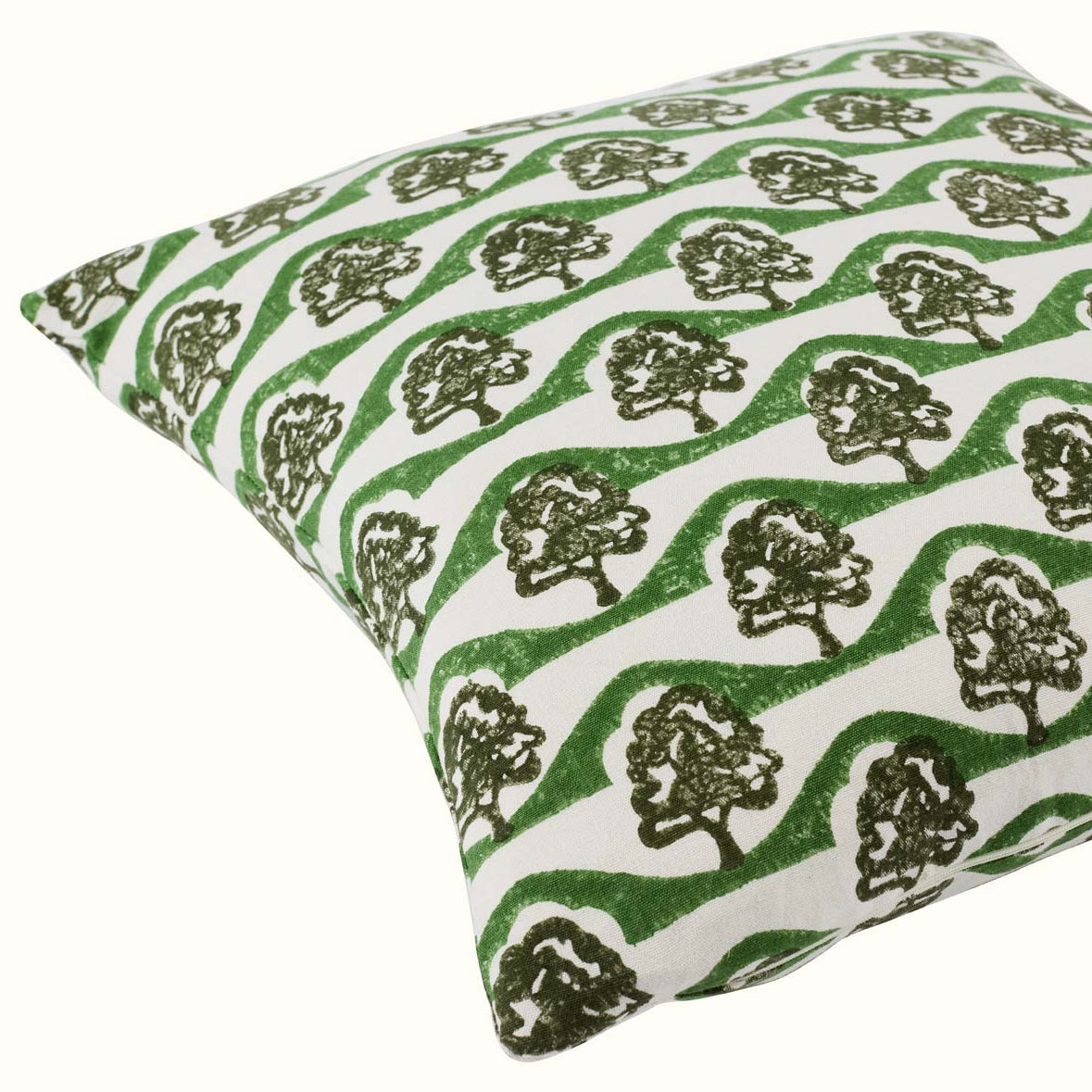 Handmade Block Printed Sycamore Cushion Cover - Olive Green Bohemian Home Decor Pillow Case for Living Room, Bedroom & Outdoor Use