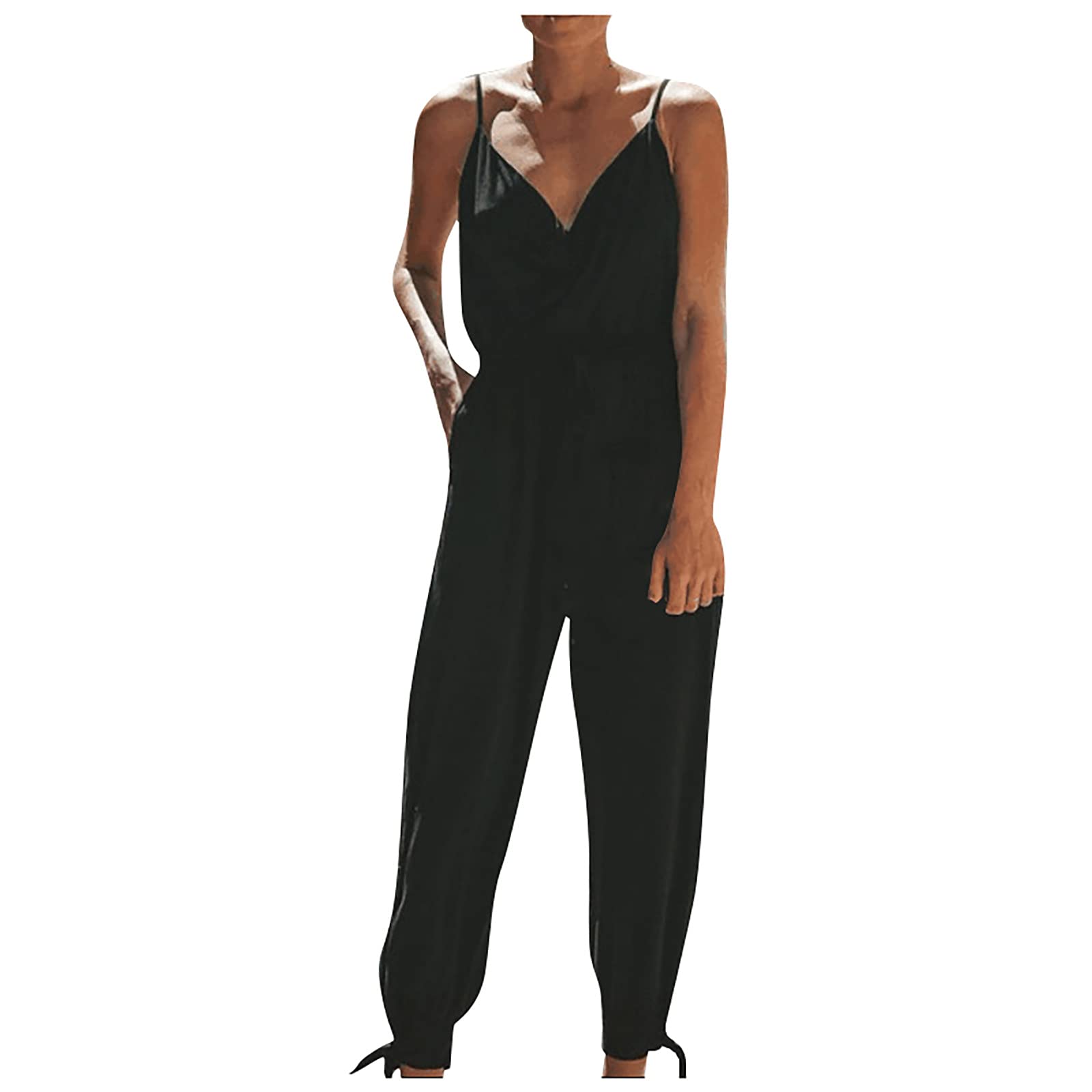 Sukilimiy Women's Plus Size Wide Leg Jumpsuit - Sleeveless Button Up Romper with Belt, Flowy Long Pants for Casual Outfits | Perfect for Summer, Beach, Vacations & Boho Style Fashion