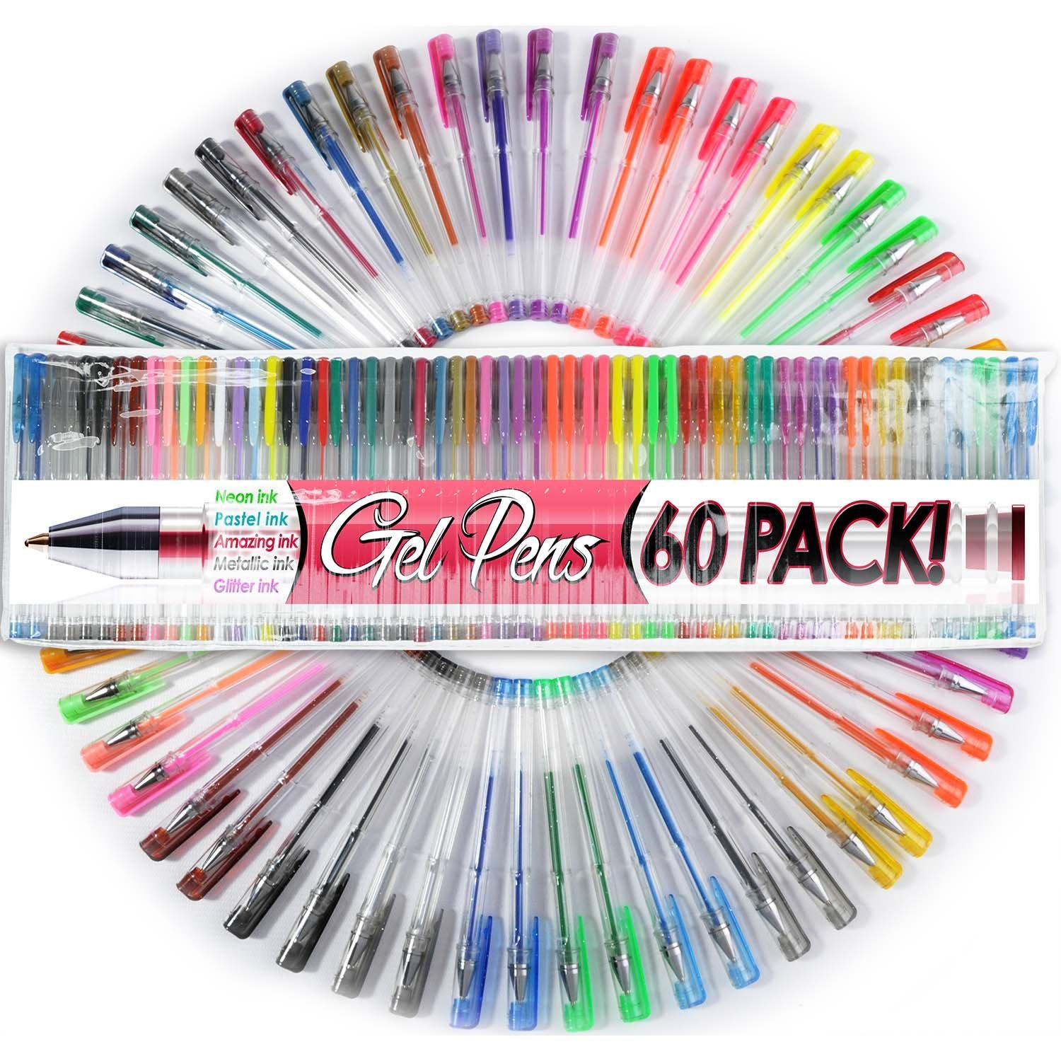 60 Vibrant Colored Gel Pens Set for Adult Coloring Books, Drawing, Sketching & Art Markers - Perfect for Relaxation, Stress Relief & Creative Projects