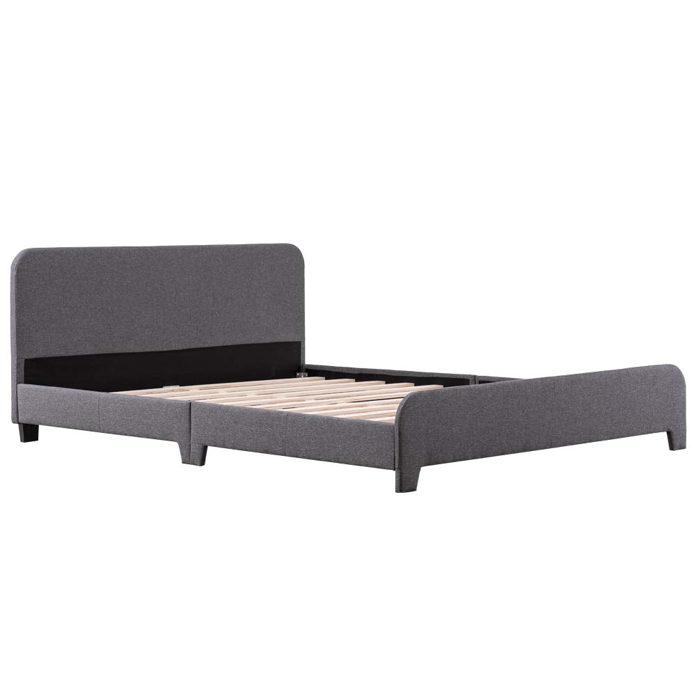 MengK Soft Bed Frame with Rounded Corners - Dark Gray Full Size Platform Bed for Bedroom, Guest Room, or Dormitory - Modern Minimalist Design with Sturdy Support