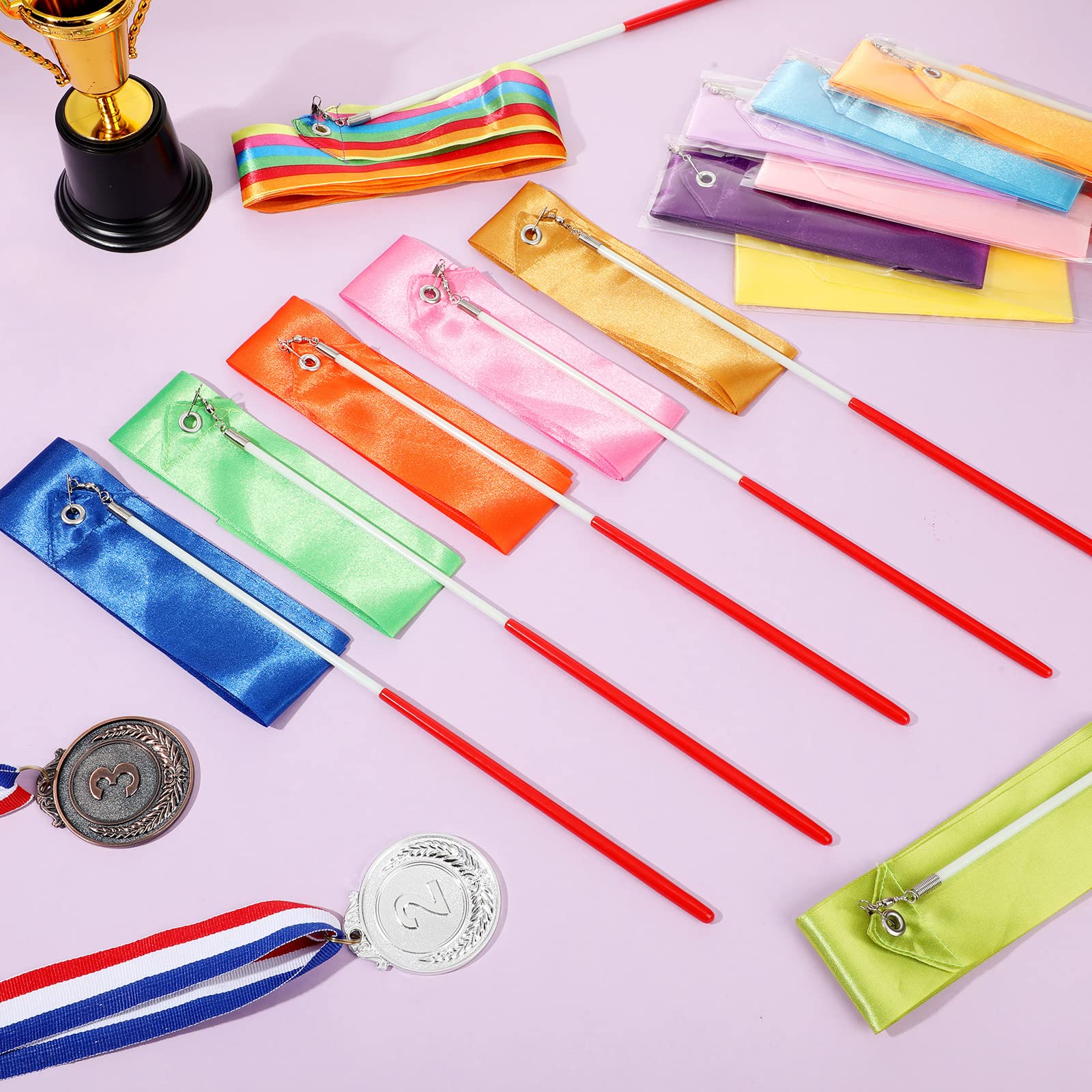 Yilloog 78.7 Inch Gymnastics Ribbon Dancing Wands - Rainbow Artistic Streamers for Twirling & Dance Performances | Perfect for Birthday Party Decorations, Girls Games & Gymnastics Practice | Great for Dance Recitals, Birthday Celebrations & Outdoor Play