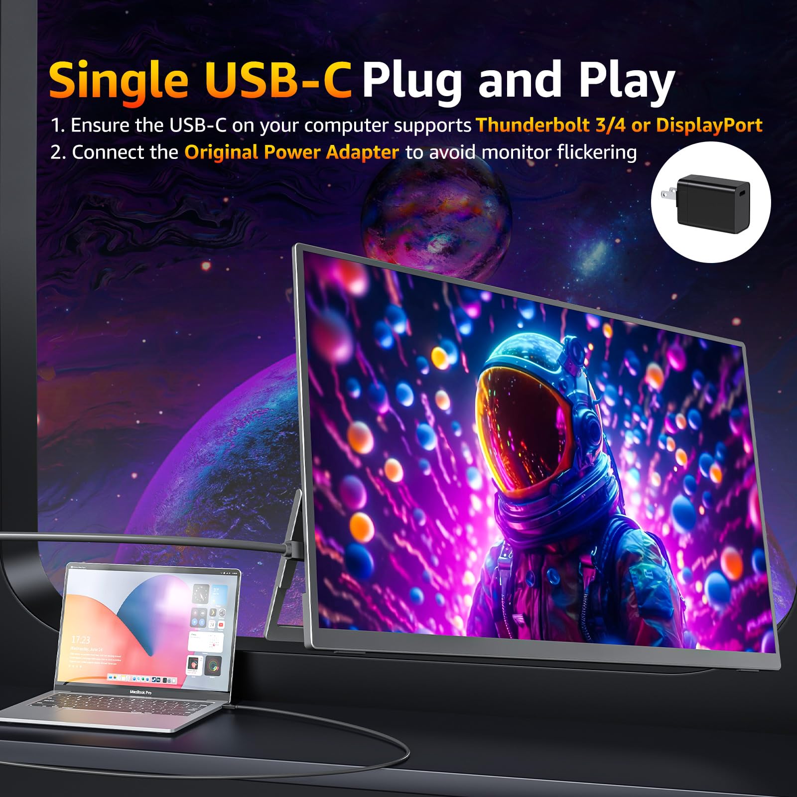Cocopar 18.5 Inch Portable Gaming Monitor - Full HD 1080P IPS Display, 100Hz Refresh Rate, 120% sRGB, USB-C & HDMI Connectivity, Built-in Speakers, VESA Mount Compatible for Laptop, MacBook, Surface, PC, Xbox, PS4/5 - Perfect for Work, Gaming & Travel with Adjustable Kickstand