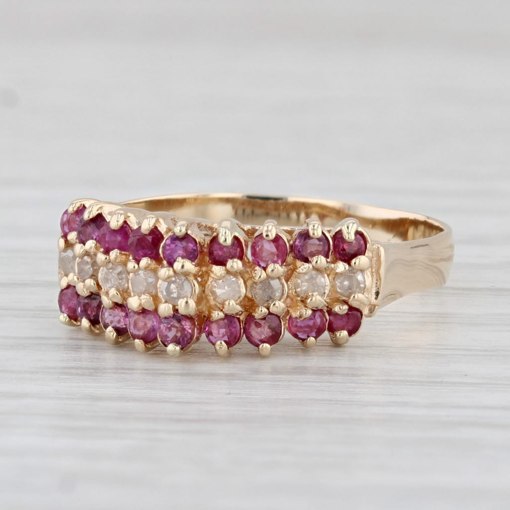 0.46ctw Natural Ruby & Diamond Pyramid Stacking Ring in 10k Yellow Gold - Size 6.75 - Perfect for Anniversary Gifts & Special Occasions