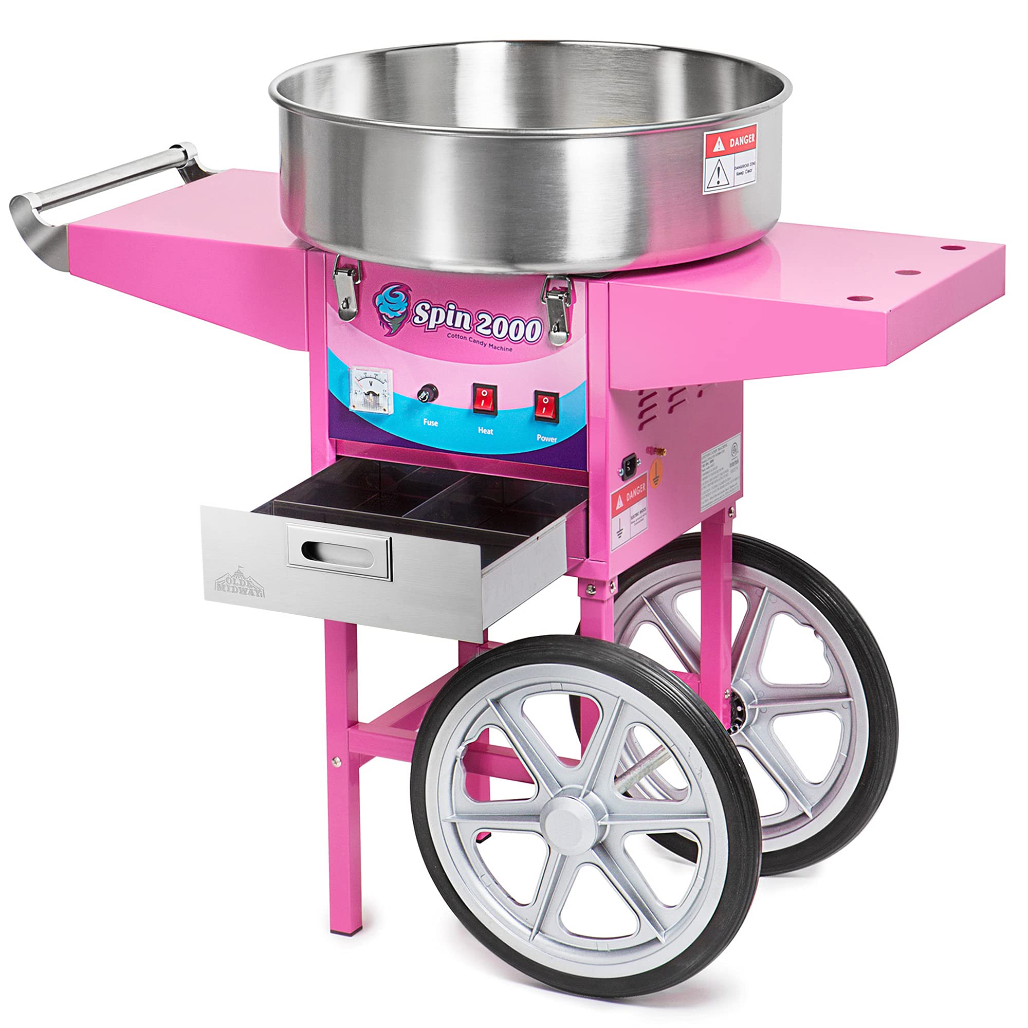 Olde Midway Commercial Cotton Candy Machine Cart - Electric Candy Floss Maker SPIN 2000 for Parties, Carnivals & Events | Professional-Grade Cotton Candy Maker for Fairs, Birthday Celebrations & Concessions
