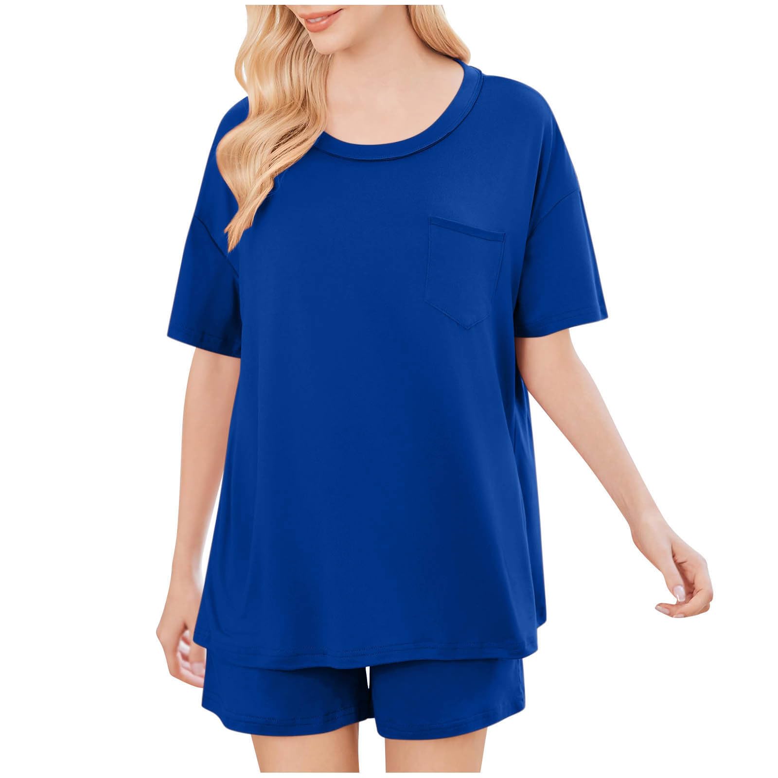Women's 2-Piece Lounge Set - Soft Summer Pajama Shorts & Round Neck Top Sleepwear - Comfortable Casual Outfit for Home, Travel & Relaxation - Size 6X-Large