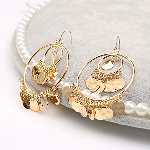 Bohemian Chandelier Earrings for Women - Gold Filigree Tassel Drop Earrings with Sequins & Coin Disc Design | Statement Jewelry for Party, Wedding & Special Occasions