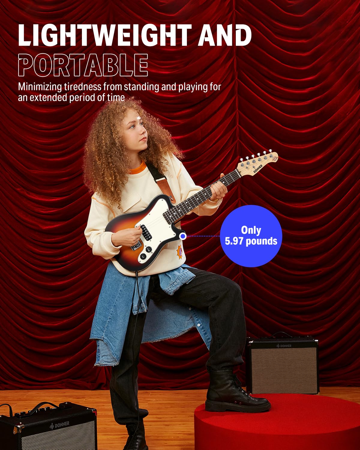 Donner 30 Inch Kids Electric Guitar Beginner Kit - Mini TL Style Electric Guitar with Amp, 600D Gig Bag, Tuner, Picks, Cable, Strap & Extra Strings (DTJ-100S Sunburst) - Perfect for Kids Learning, Practice & Home Performances