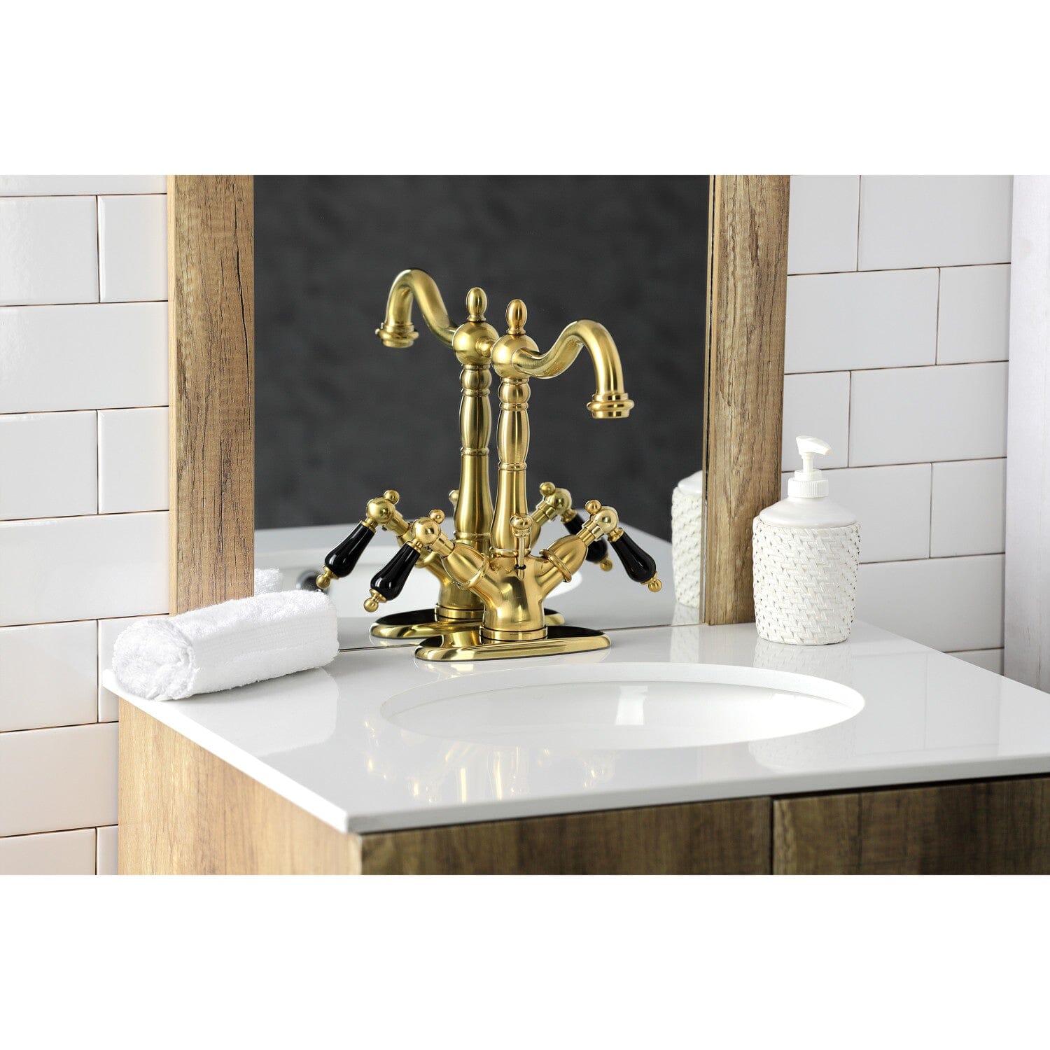 Duchess Double Handle 1 or 3 Hole Deck Mount 4 Inch Centerset Bathroom Faucet with Brass Pop Up Drain - Elegant Brass Finish for Bathroom Sink - Perfect for Modern Home Renovation and Bathroom Upgrades
