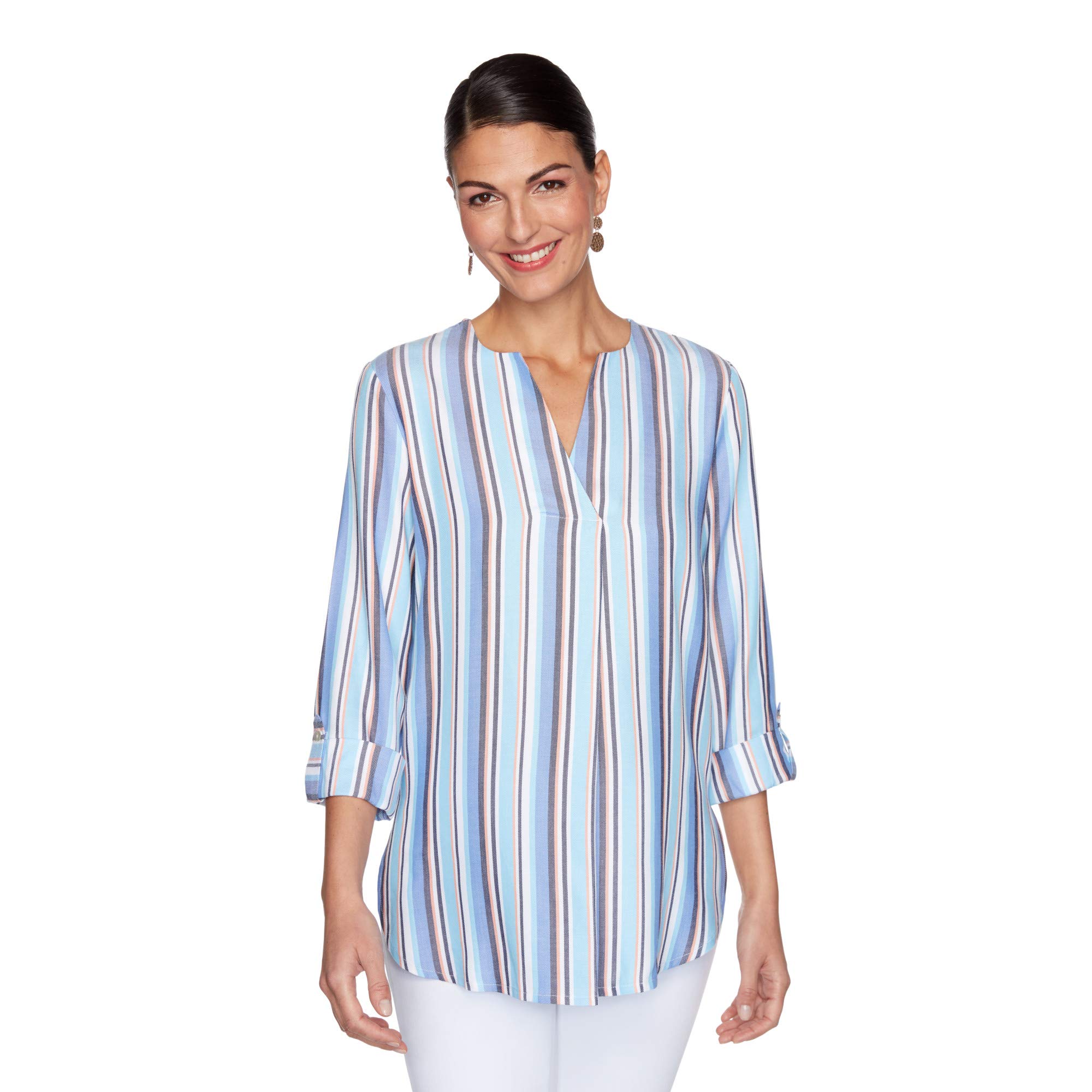 Ruby Rd. Women's Plus-Size Rayon Twill Striped Blouse - Size 1X (Multi-Color) | Casual Summer Tops for Beach, Pool & Outdoor Activities